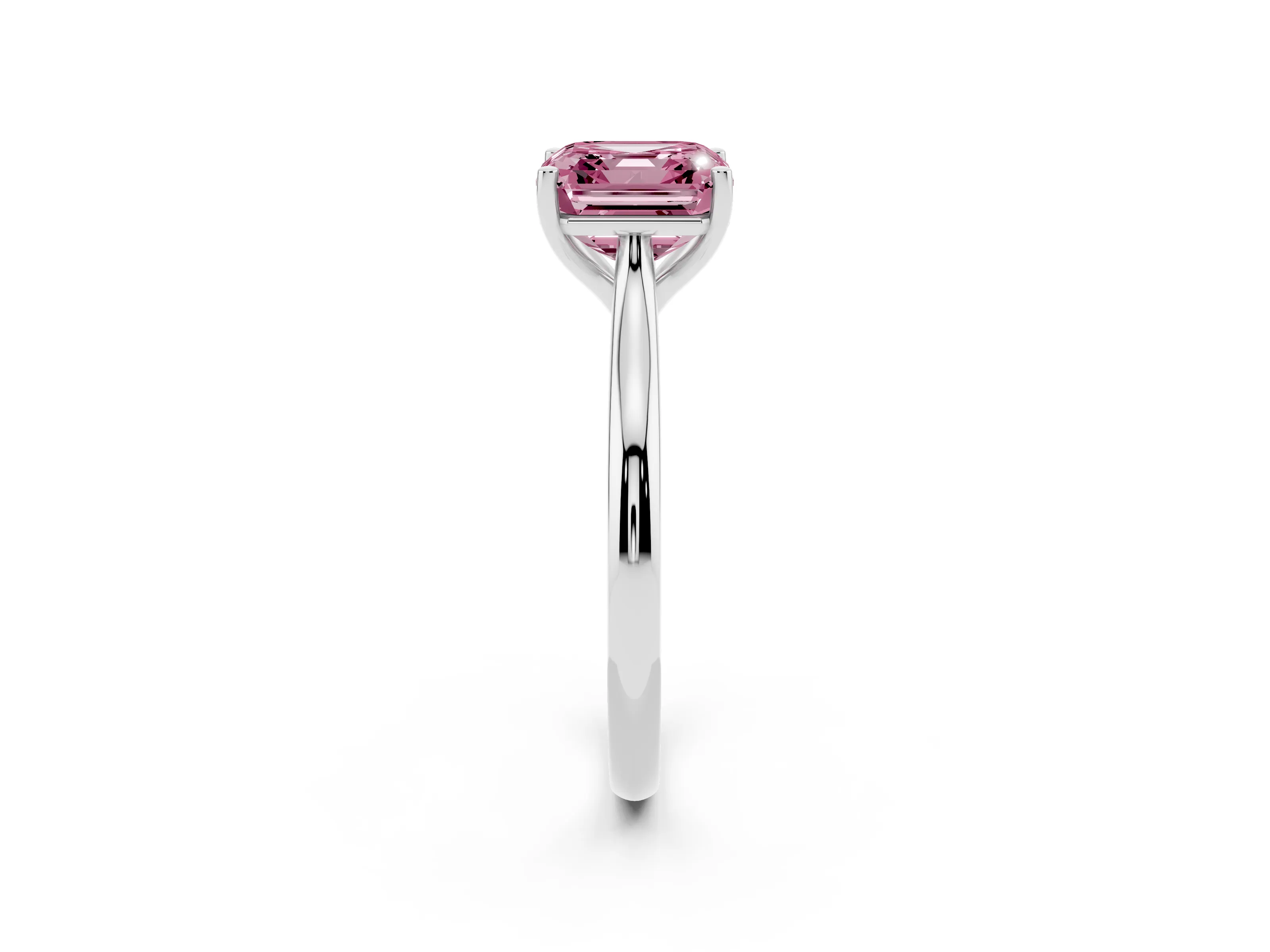 Fancy Pink Asscher Cut Diamond Solitaire Ring Set in Platinum with Cathedral Band and Prong Setting