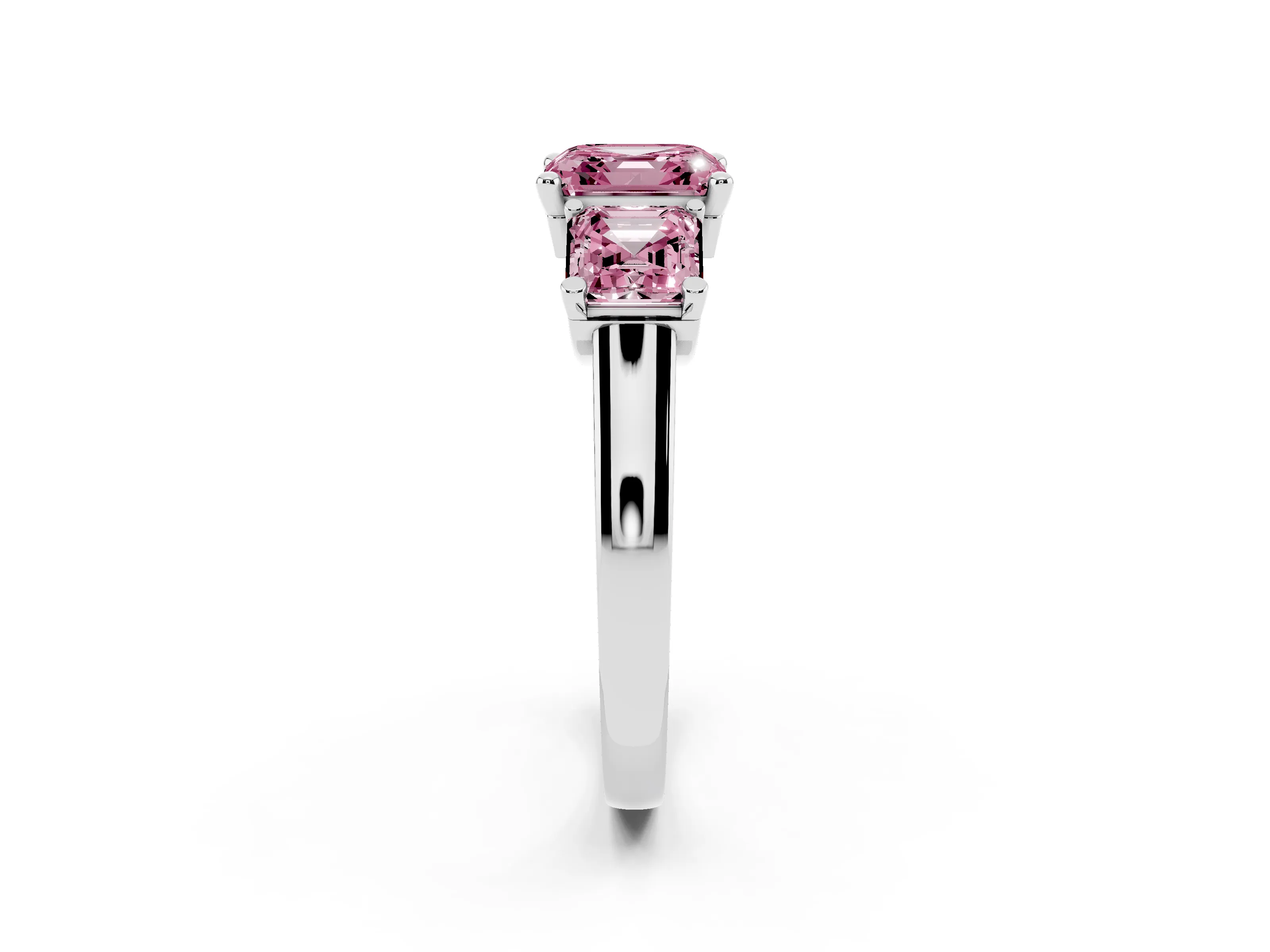 Fancy Pink Asscher Cut Diamond Three-Stone Trellis Ring Set in Silver with Comfort Fit Band