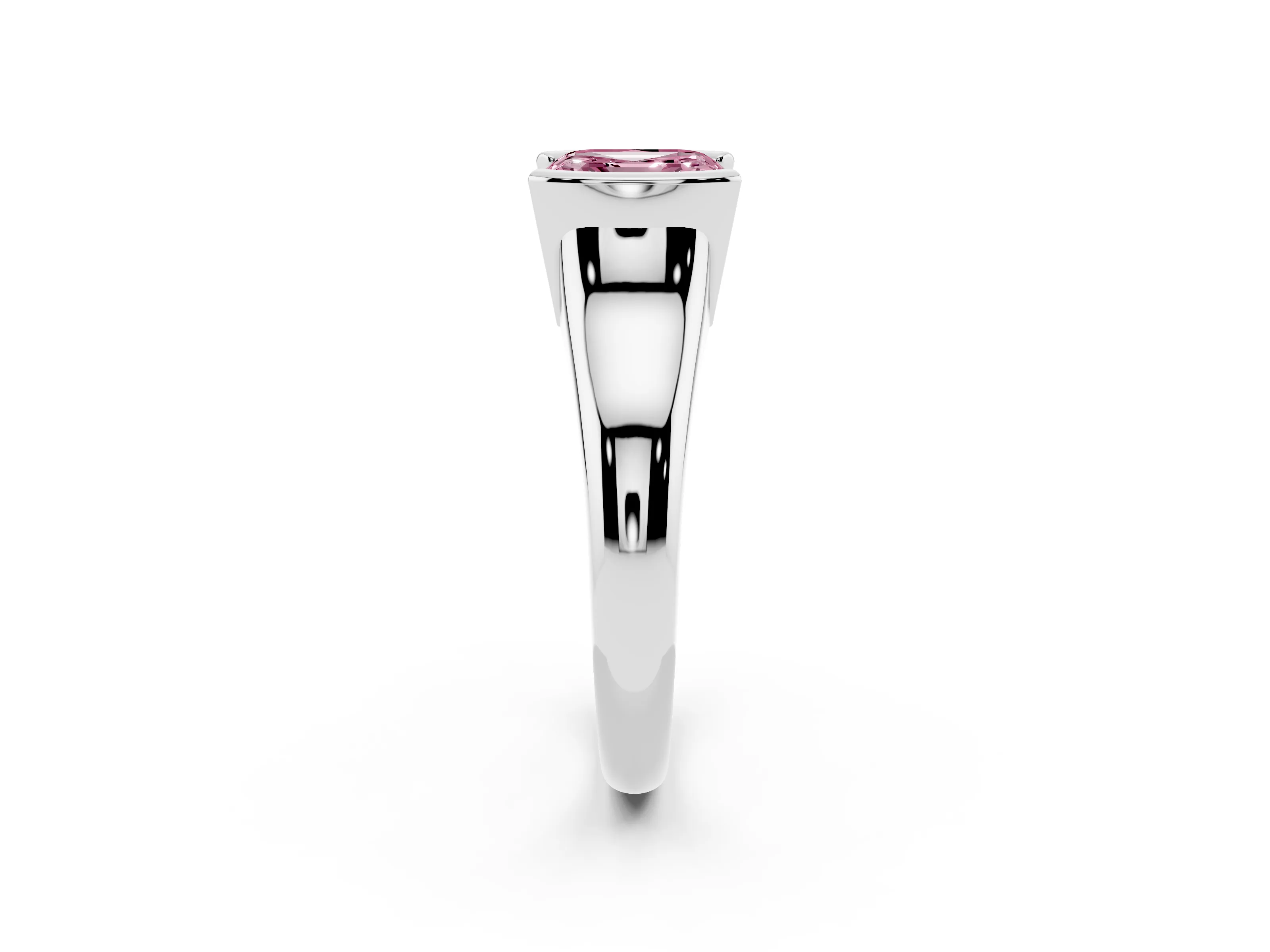 Fancy Pink Asscher Cut Diamond Solitaire Tension Set Ring Set in Platinum with Split Shank Band