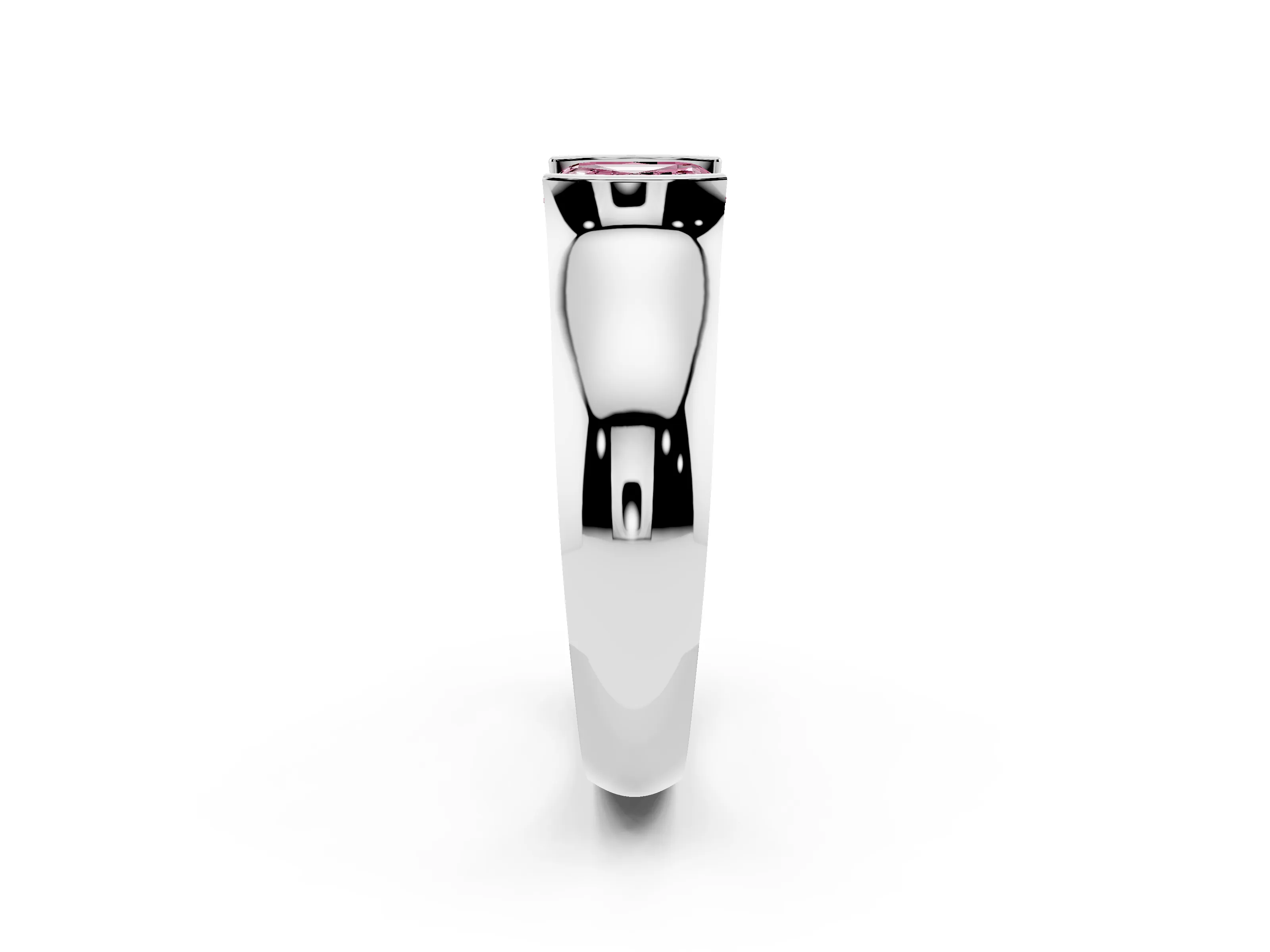 Fancy Pink Asscher Cut Diamond Bezel Solitaire Ring Set in White gold with Wide Band