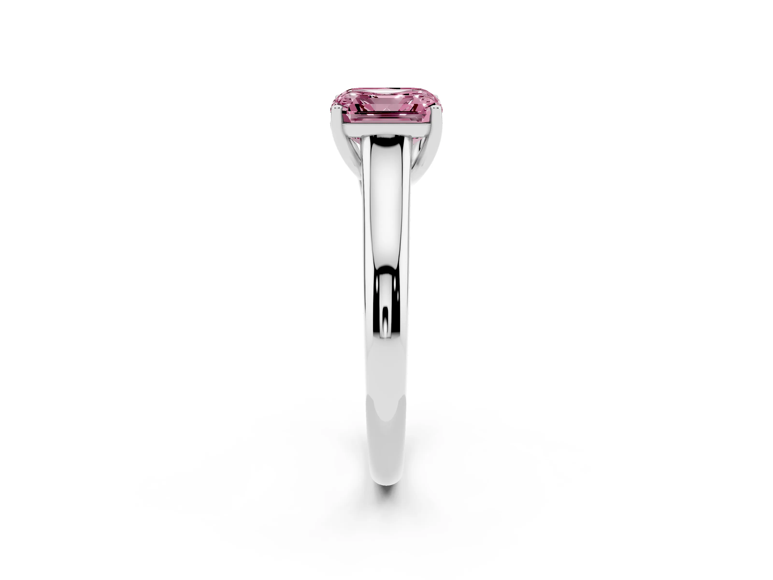 Fancy Pink Asscher Cut Diamond Solitaire Engagement Ring Set in Silver with Subtly Tapered Band and Prong Setting