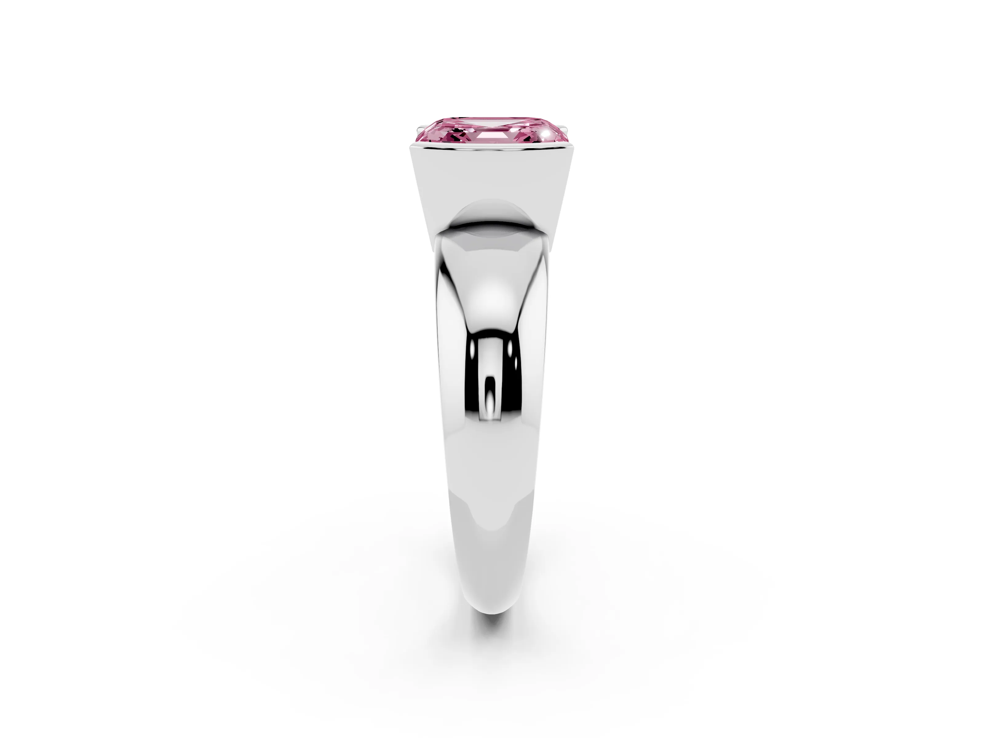 Fancy Pink Asscher Cut Diamond Solitaire Tension Set Ring Set in Silver with Wide Band