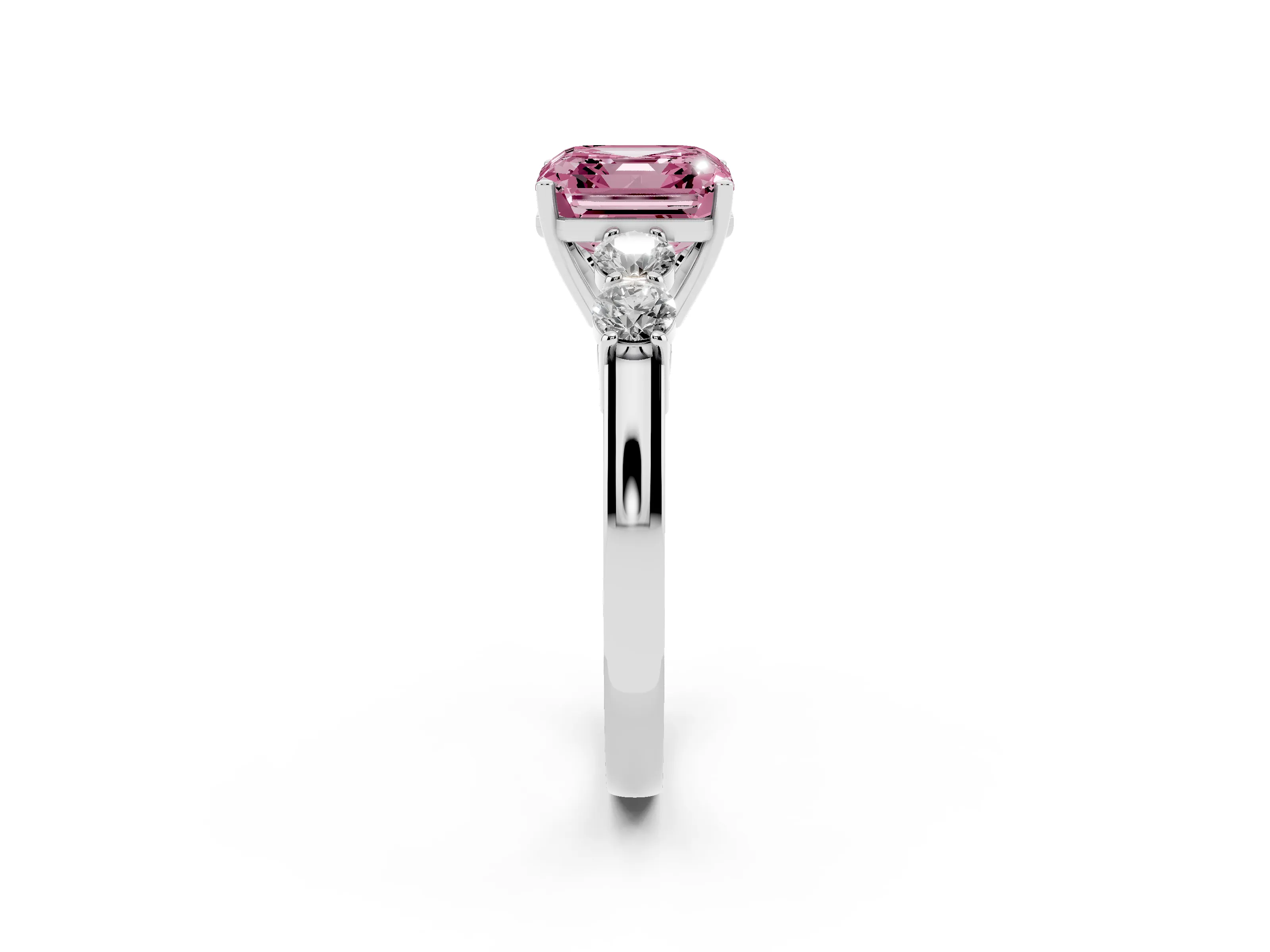 Fancy Pink Asscher Cut Diamond Five-Stone Prong Set Band Ring Set in Platinum with Polished Band