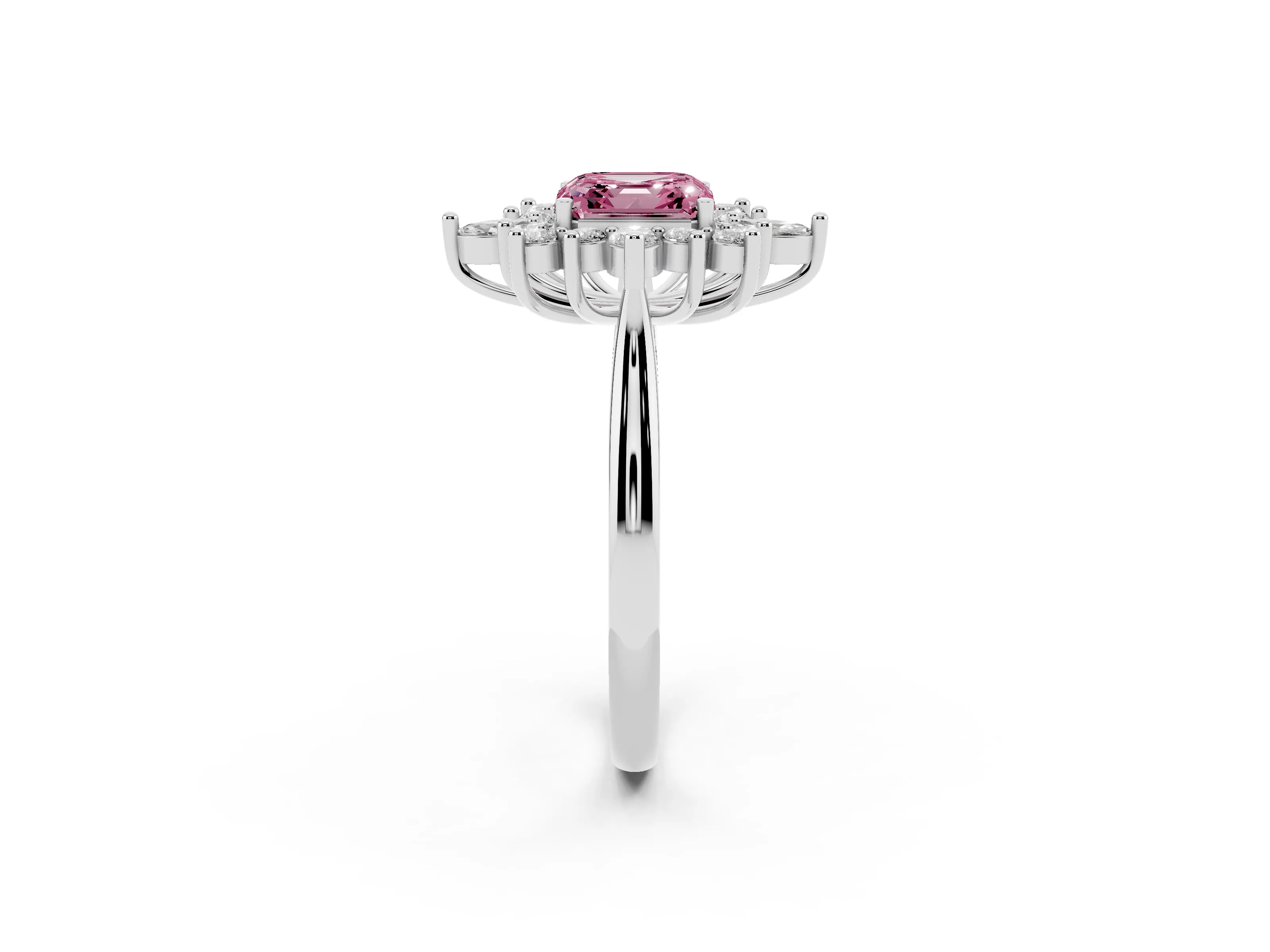 Fancy Pink Asscher Cut Diamond Cluster Halo Ring Set in Platinum with Marquise and Round Accents