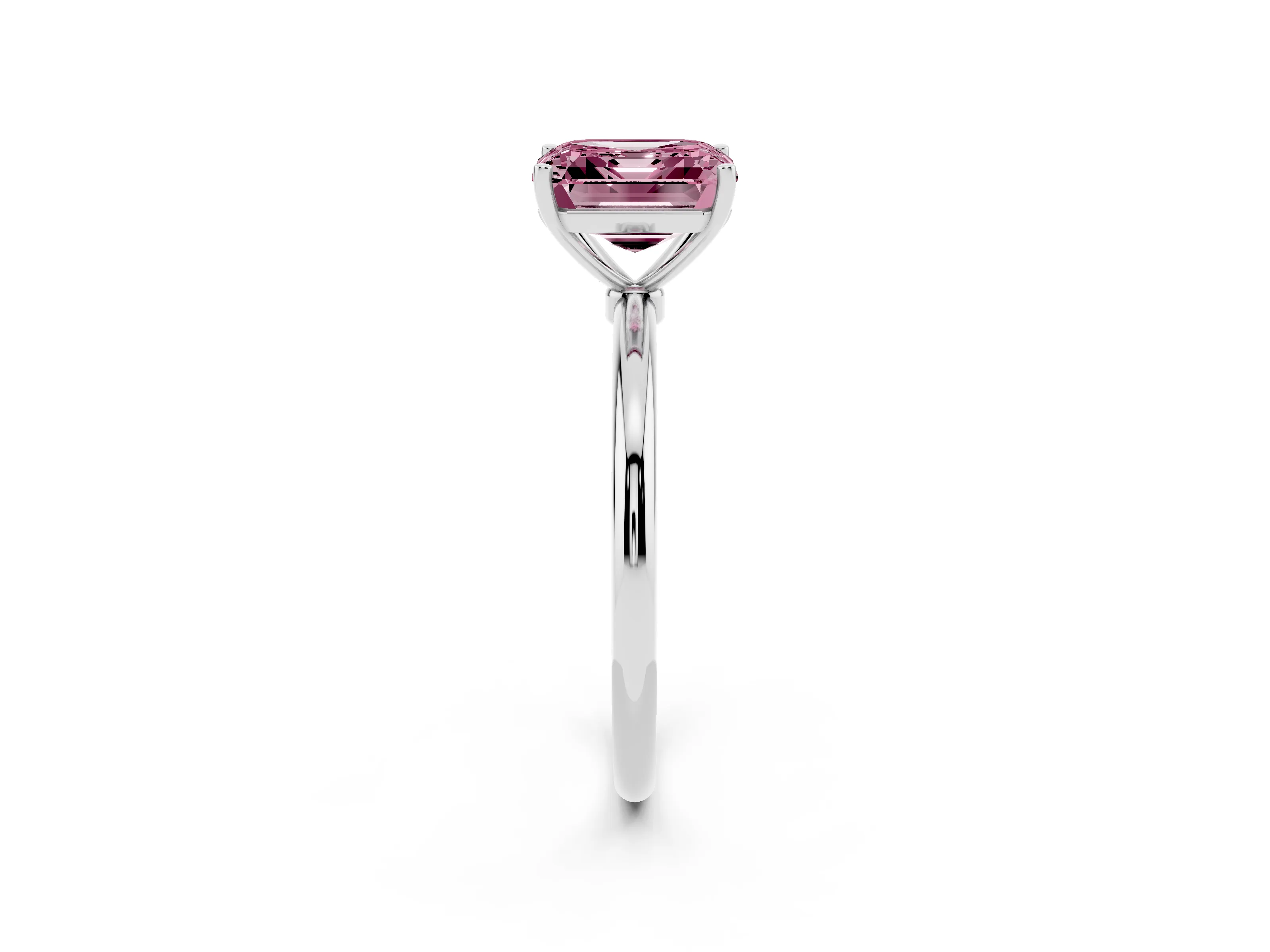 Fancy Pink Asscher Cut Diamond Solitaire Engagement Ring Set in Silver with Thin Band and Prong Setting