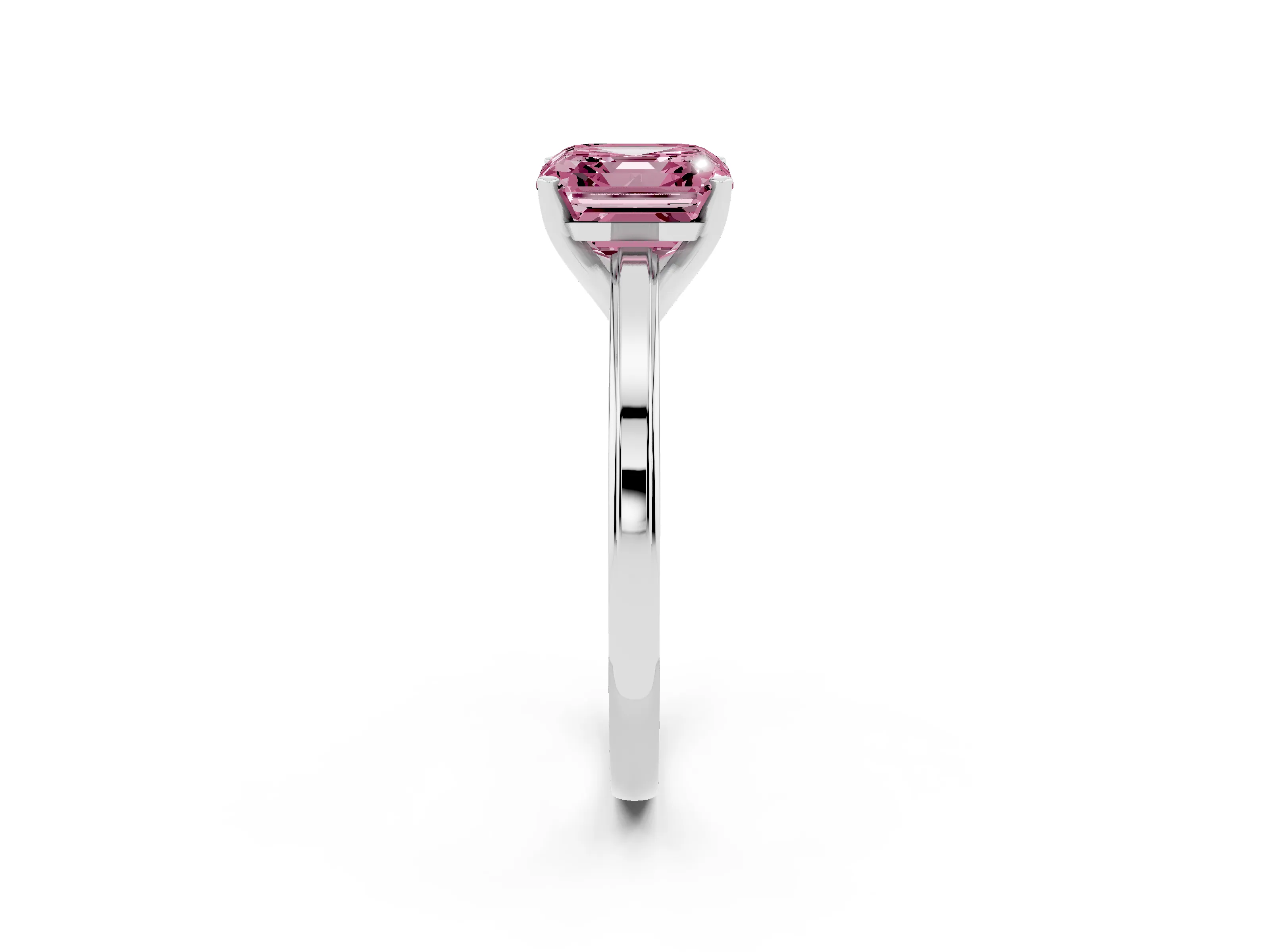 Fancy Pink Asscher Cut Diamond Solitaire Ring Set in White gold with Prong Setting and Classic Band