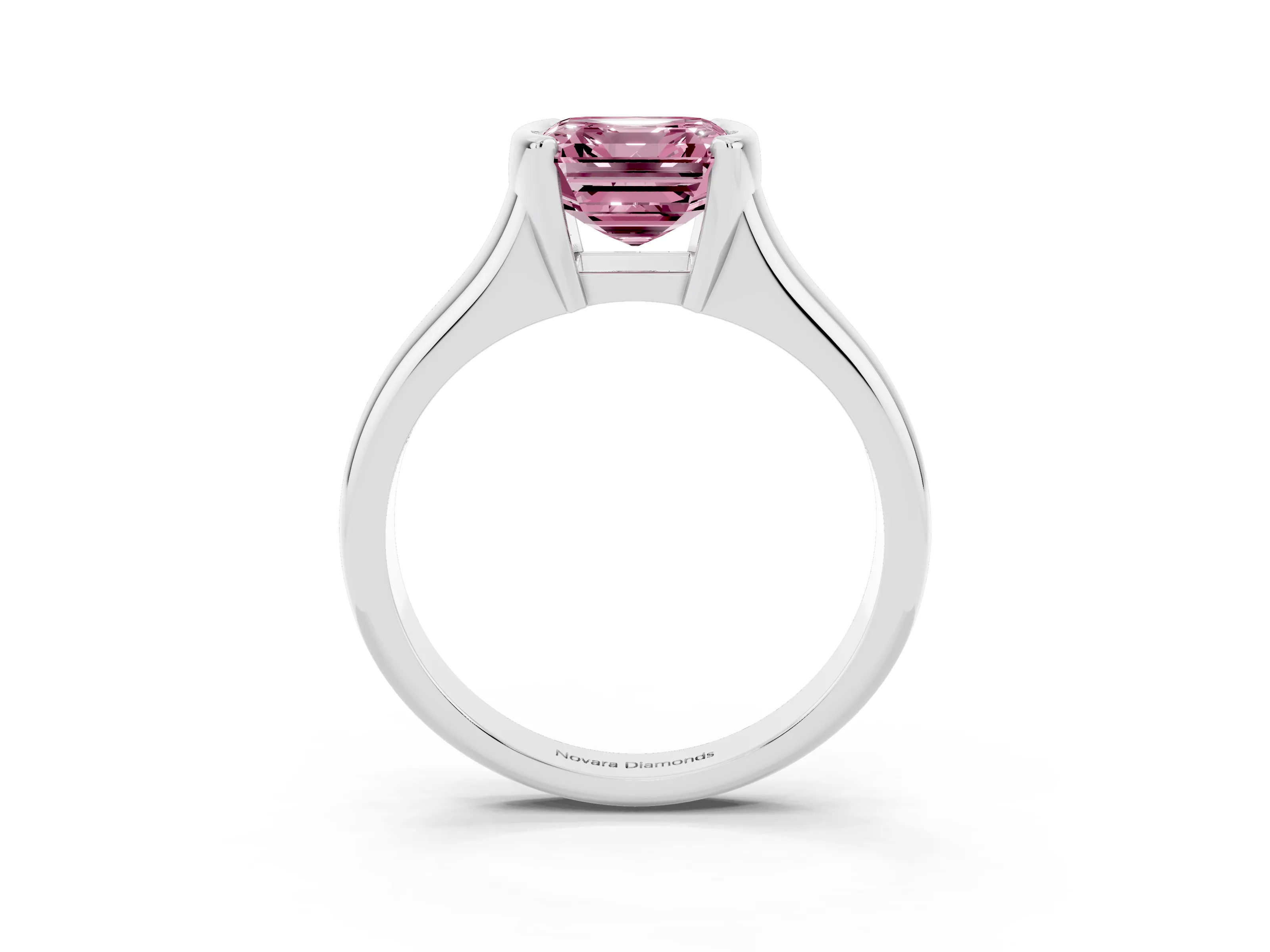 Fancy Pink Asscher Cut Diamond Solitaire Tension Set Ring Set in Platinum with Split Shank Band