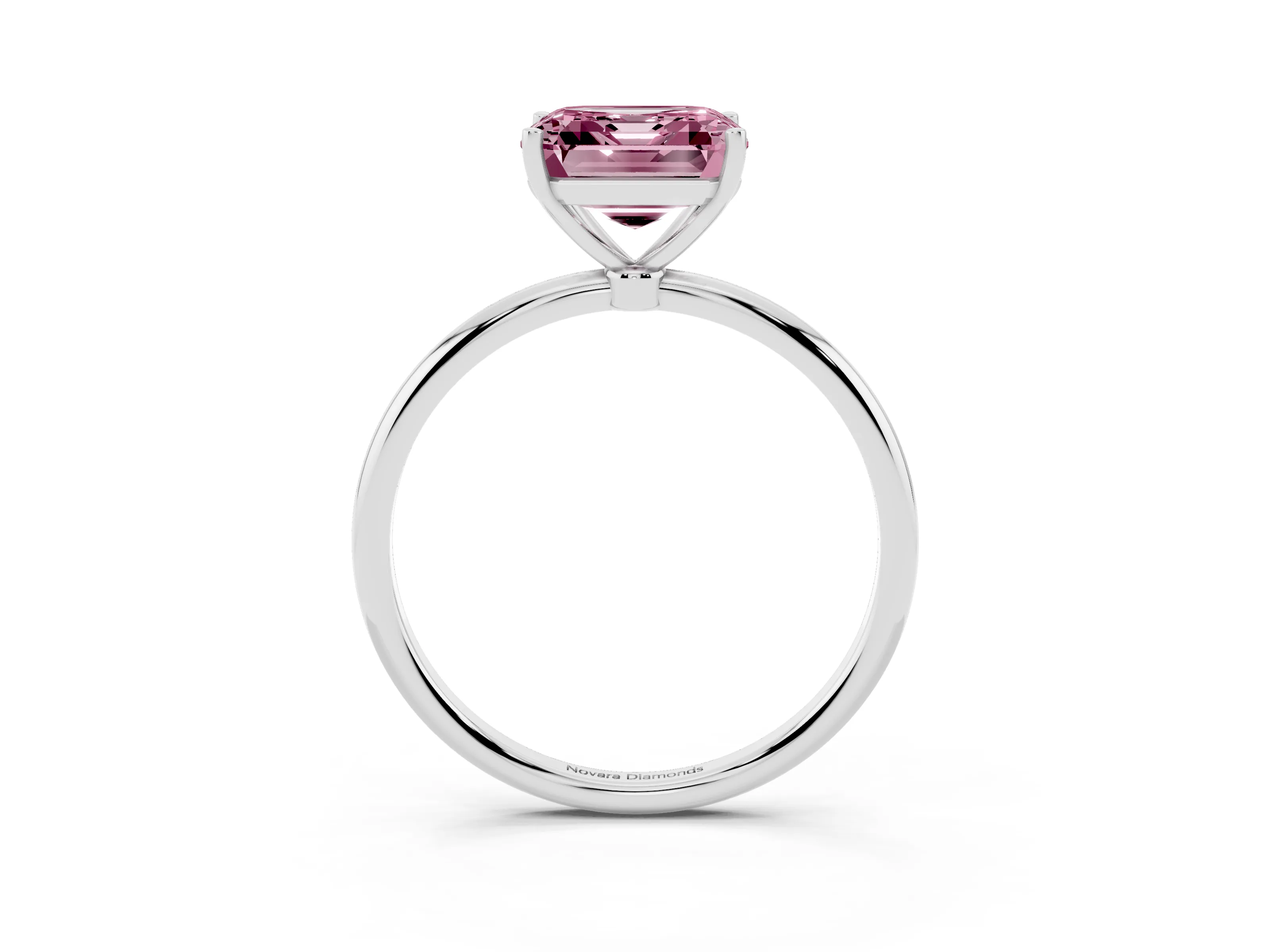 Fancy Pink Asscher Cut Diamond Solitaire Engagement Ring Set in Silver with Thin Band and Prong Setting