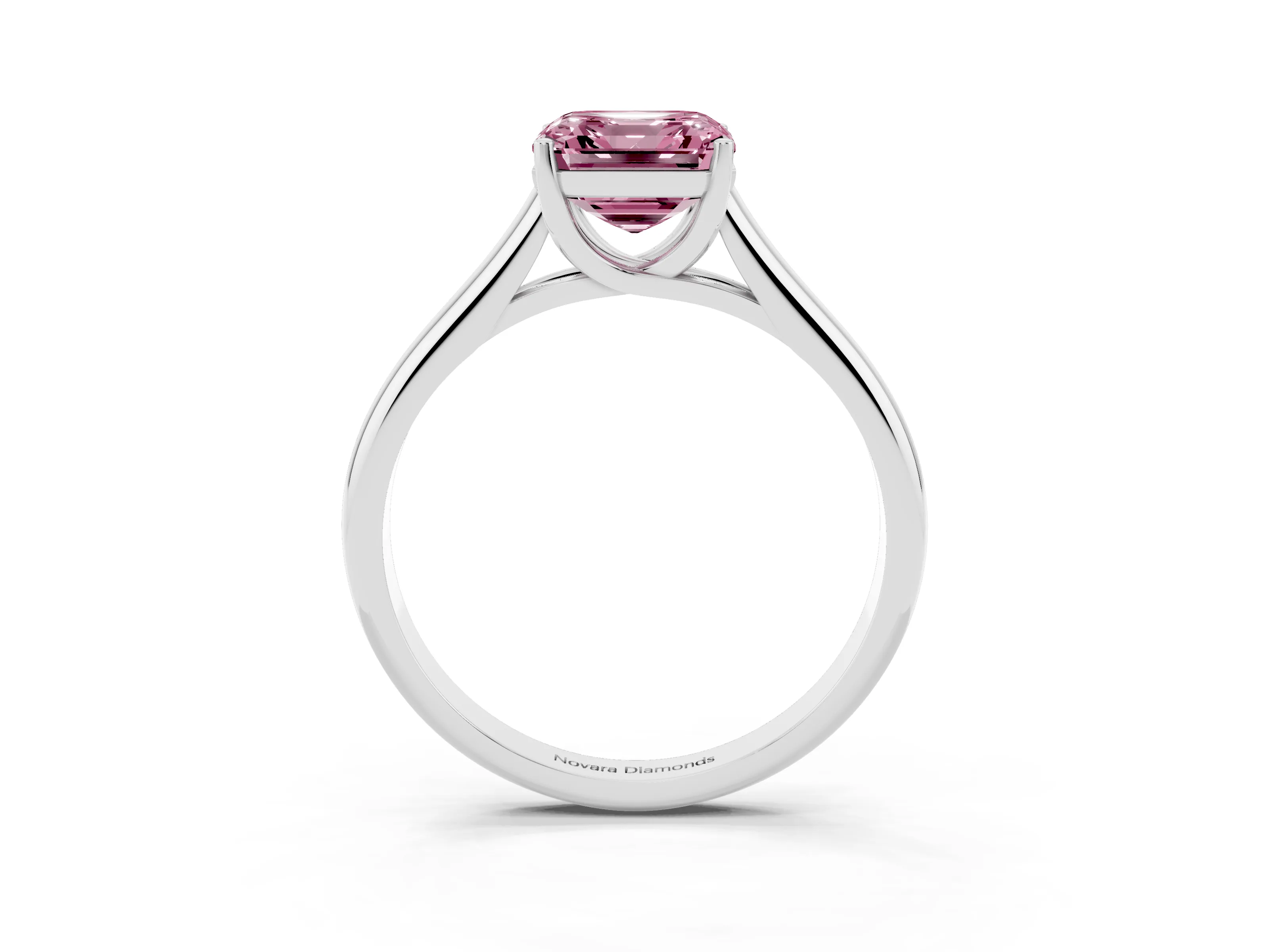 Fancy Pink Asscher Cut Diamond Solitaire Engagement Ring Set in Silver with Subtly Tapered Band and Prong Setting