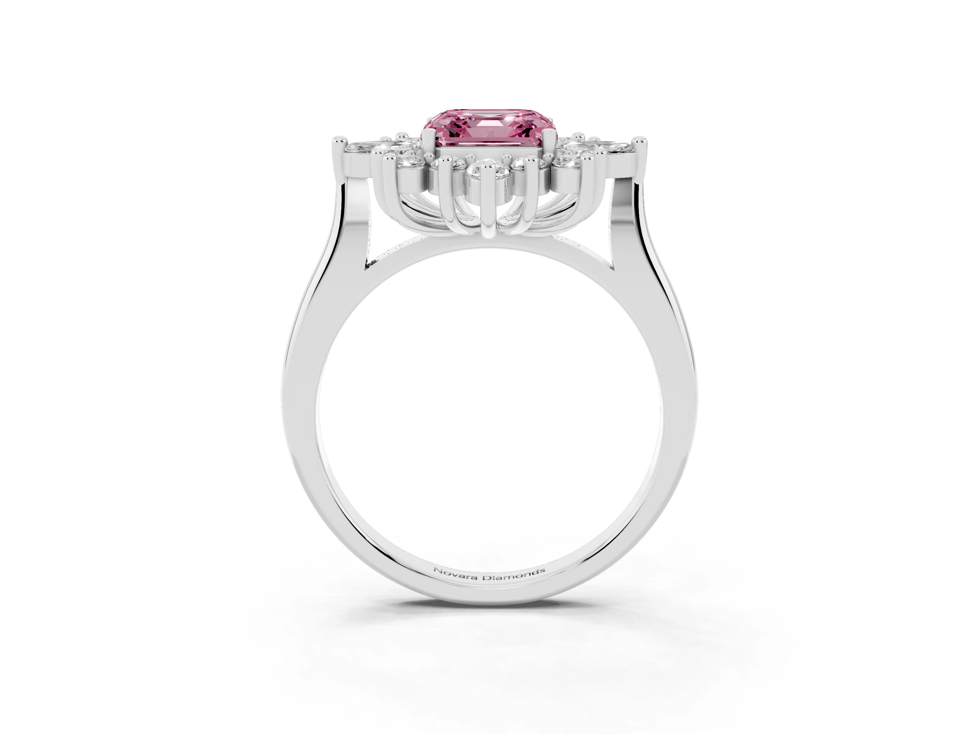 Fancy Pink Asscher Cut Diamond Cluster Halo Ring Set in Platinum with Marquise and Round Accents