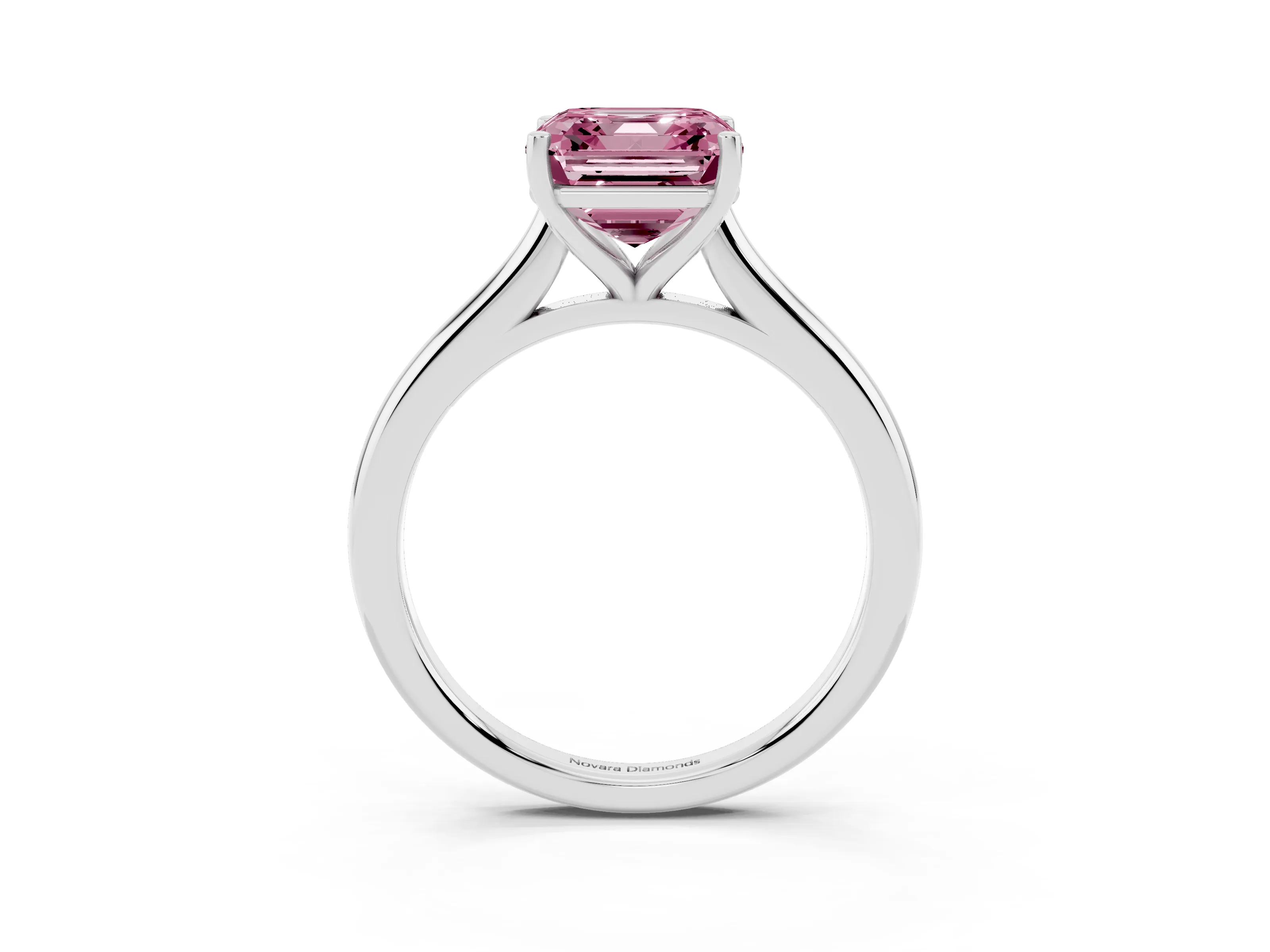 Fancy Pink Asscher Cut Diamond Solitaire Ring Set in Platinum with Cathedral Band and Prong Setting