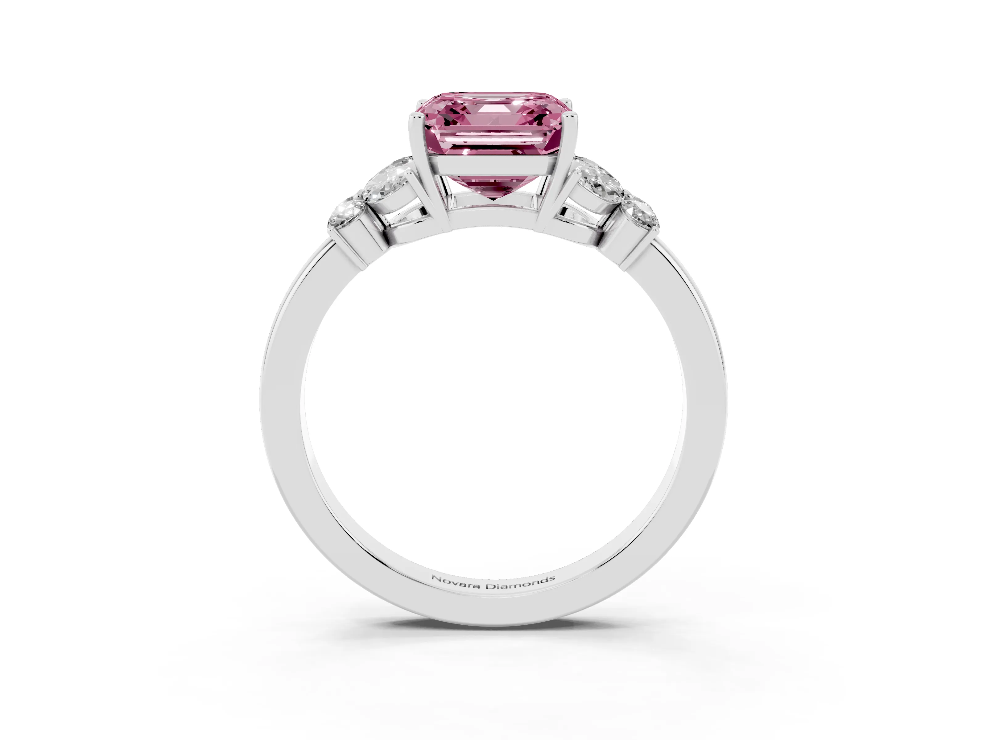 Fancy Pink Asscher Cut Diamond Solitaire Floral Ring Set in White gold with Marquise Petals and Prong Setting