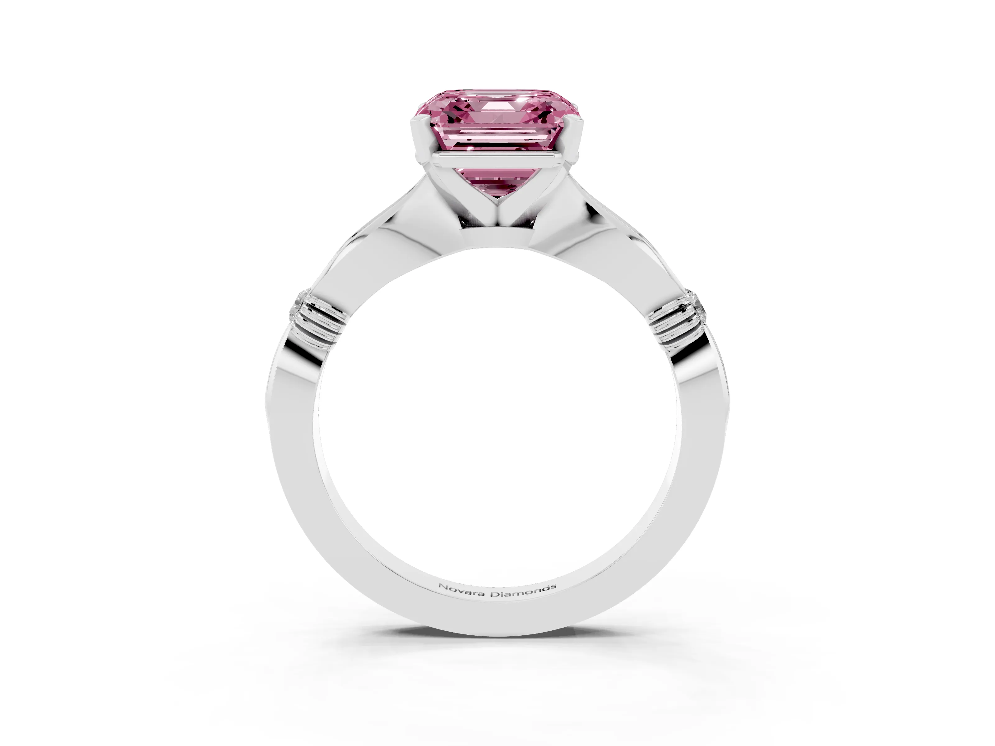 Fancy Pink Asscher Cut Diamond Solitaire Twisted Band Ring Set in Silver with Accent Stones and Prong Setting