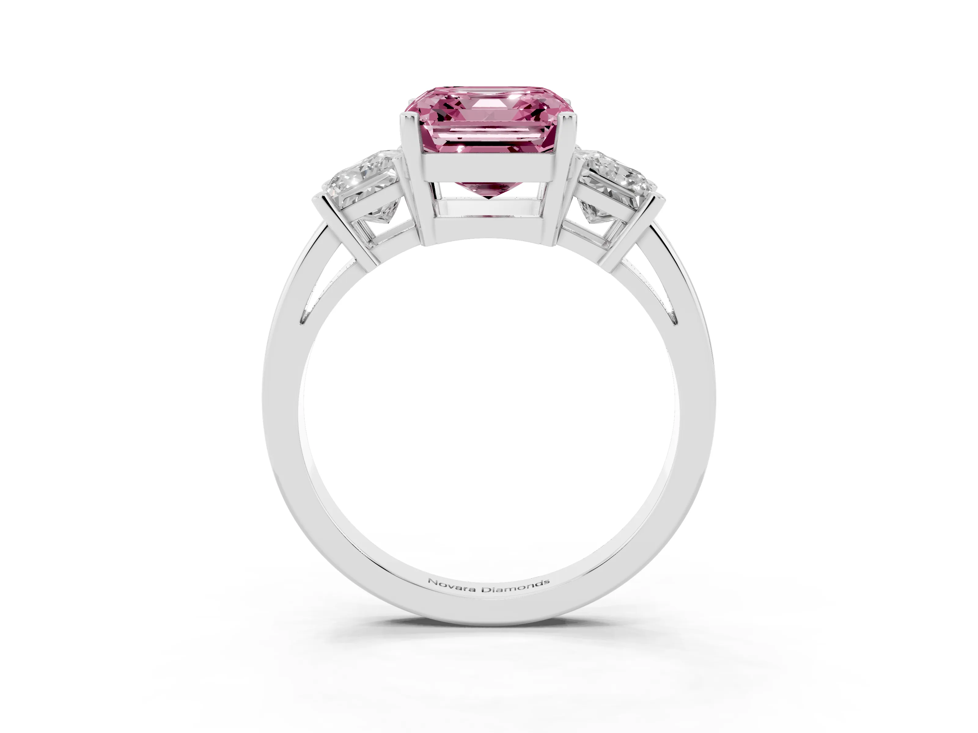 Fancy Pink Three-Stone Asscher Cut Diamond Solitaire Ring Set in Silver with Prong Setting