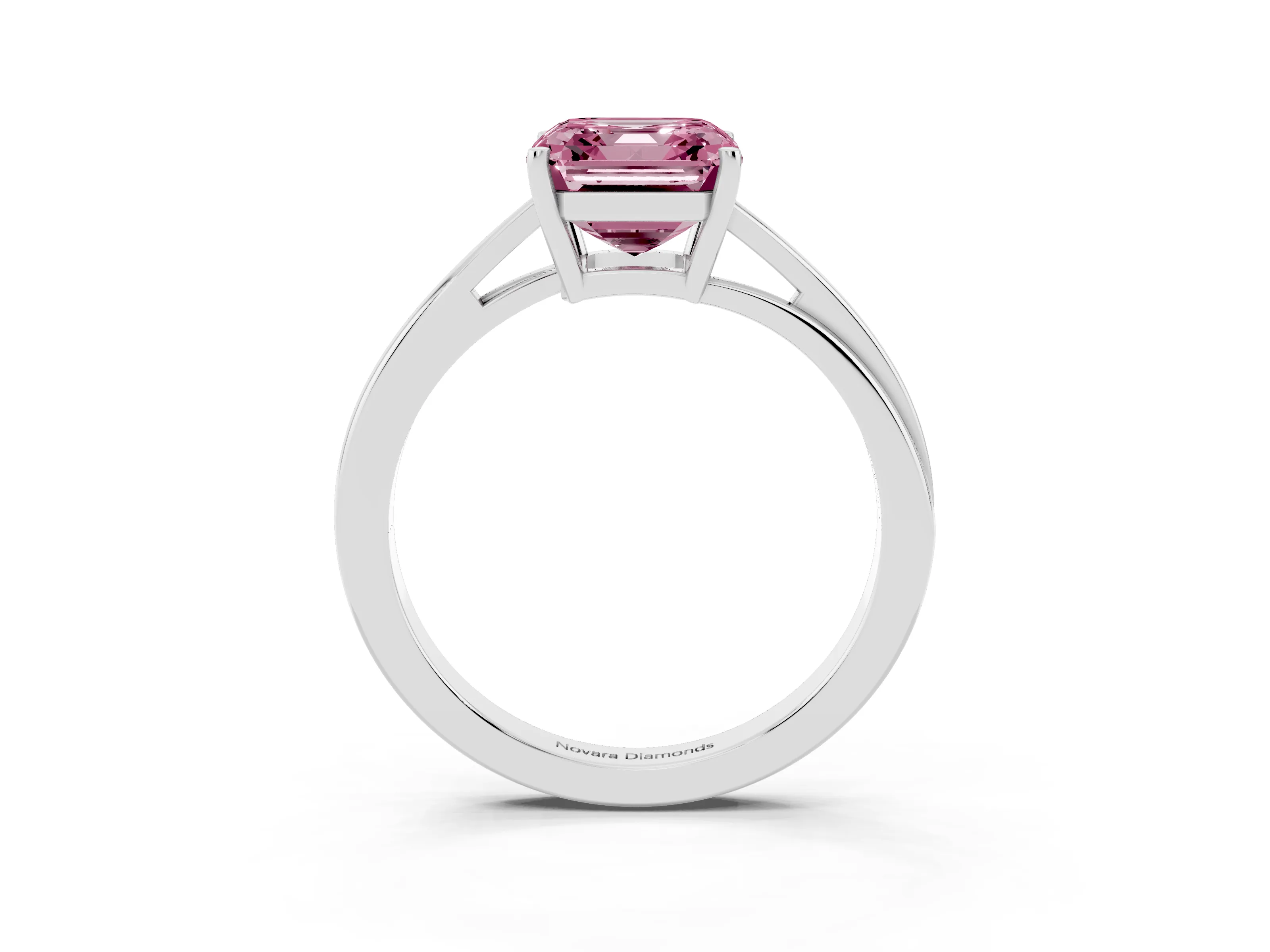 Fancy Pink Asscher Cut Diamond Solitaire Twist Band Ring Set in Platinum with Prong Setting