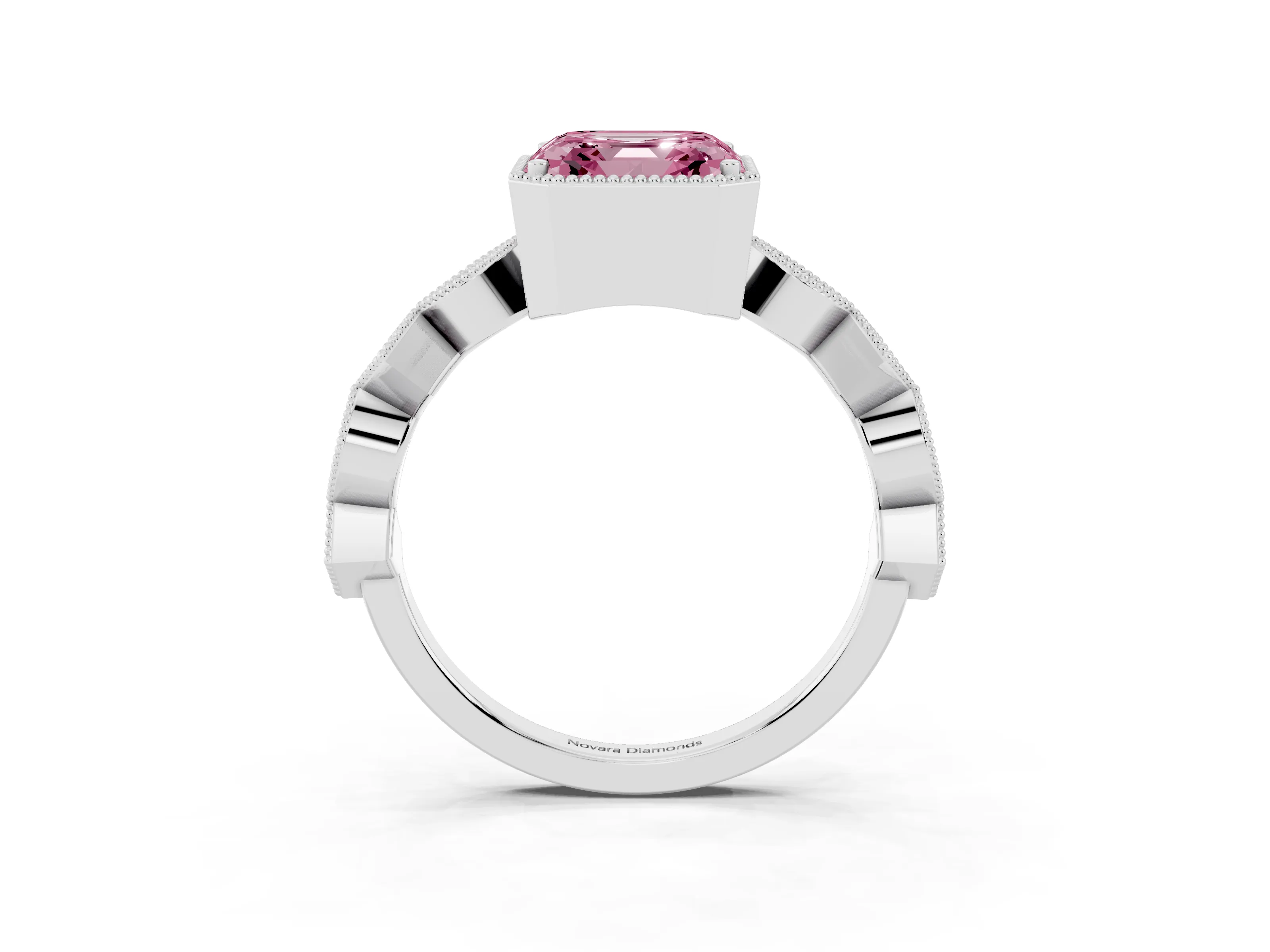 Fancy Pink Asscher Cut Diamond Milgrain Marquise Twist Band Ring Set in Silver with Prong Setting