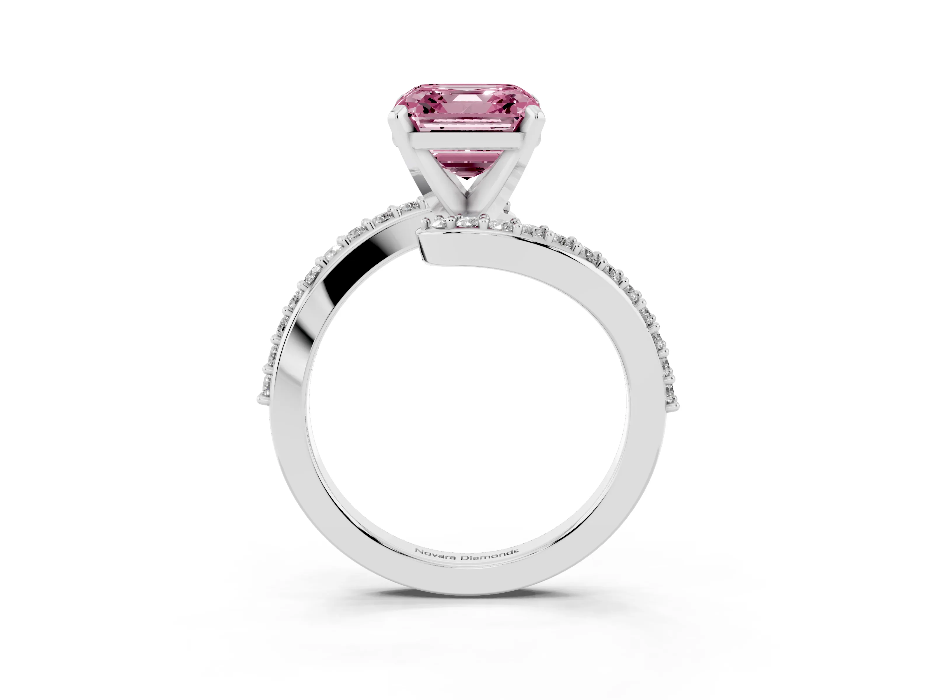 Fancy Pink Asscher Cut Diamond Solitaire Ring Set in Platinum with Pavé Twist Band and Prong Setting