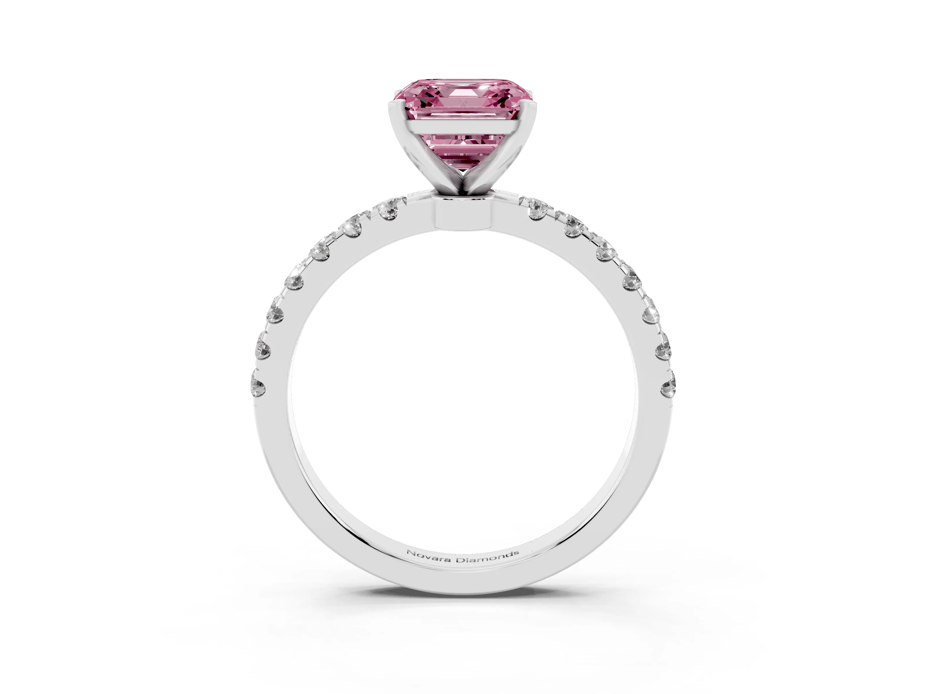 Fancy Pink Asscher Cut Diamond Solitaire Ring Set in Silver with Pavé Accents and Prong Setting
