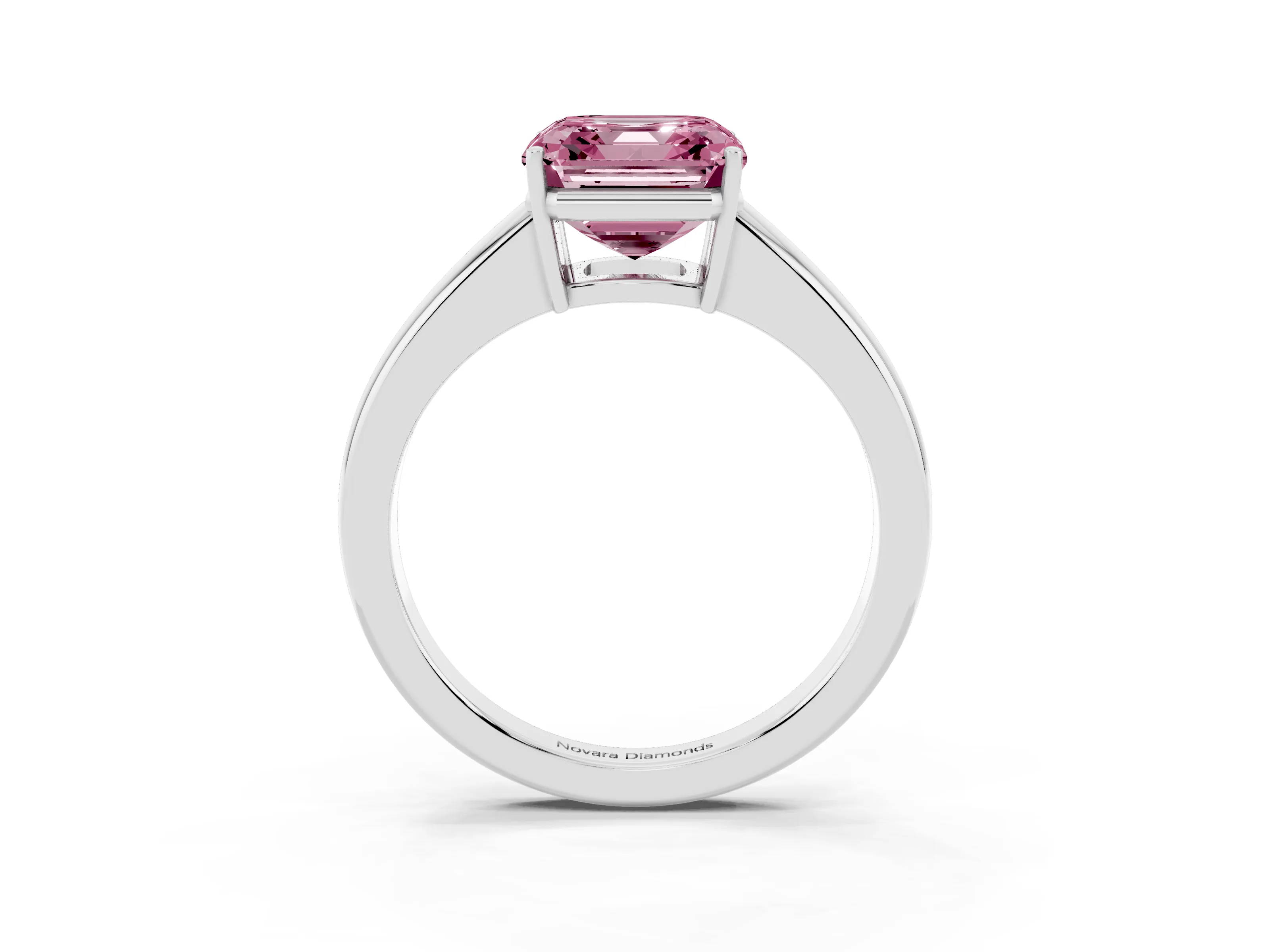 Fancy Pink Asscher Cut Diamond Solitaire Ring Set in White gold with Tapered Band and Prong Setting