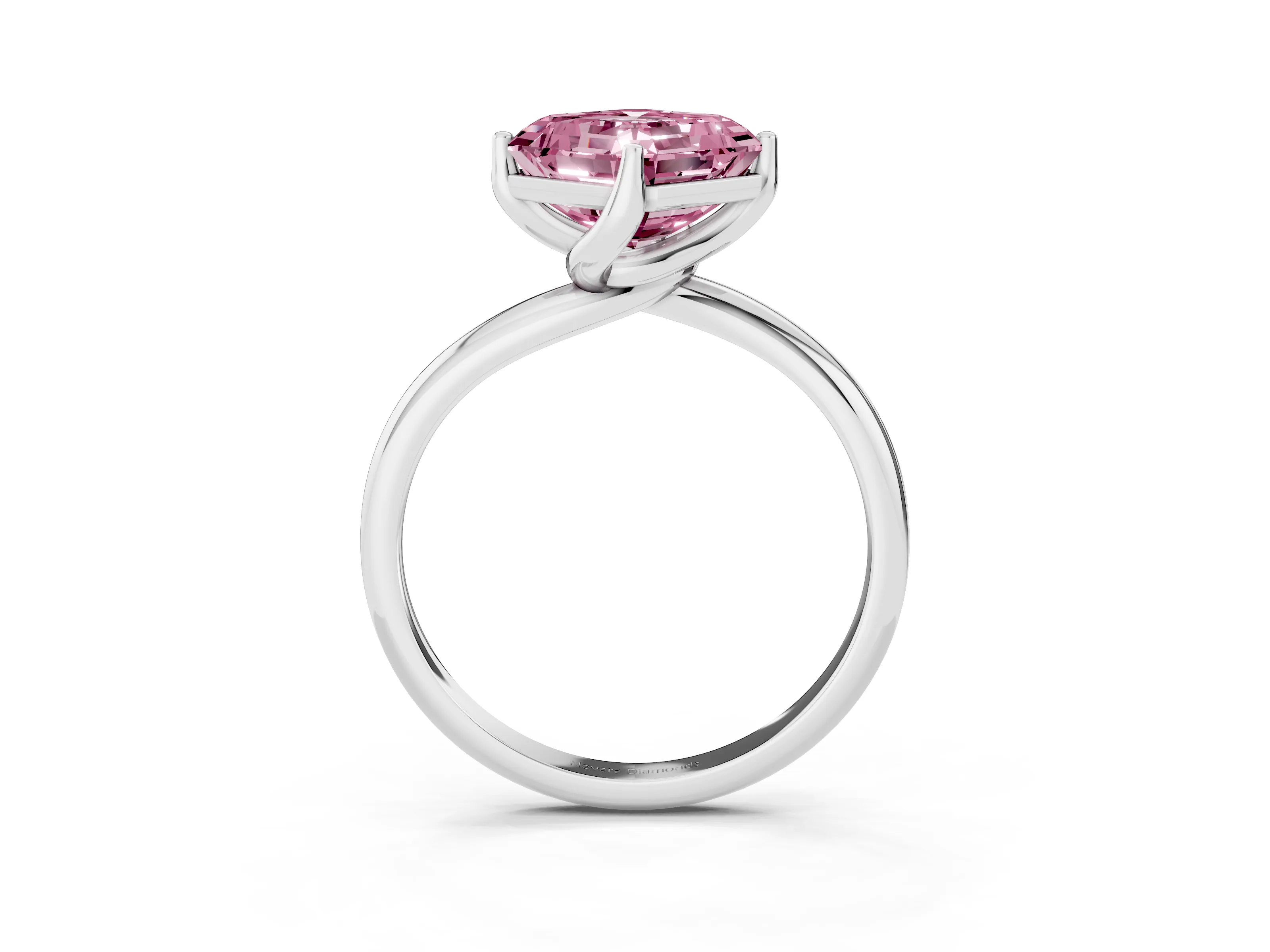 Fancy Pink Asscher Cut Diamond Solitaire Engagement Ring Set in White gold with Classic Plain Band