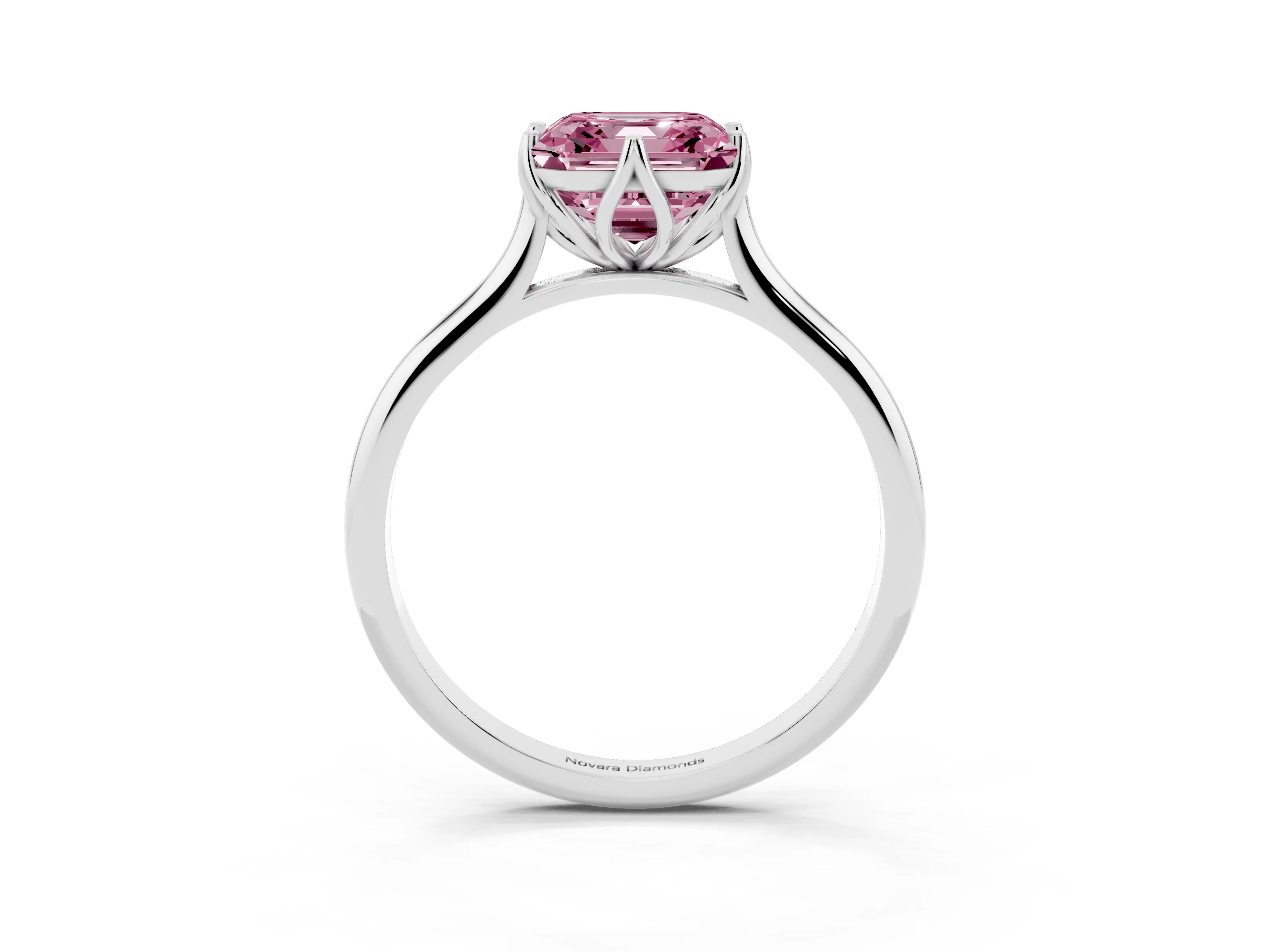 Fancy Pink Asscher Cut Diamond Solitaire Cathedral Ring Set in Platinum with Prong Setting