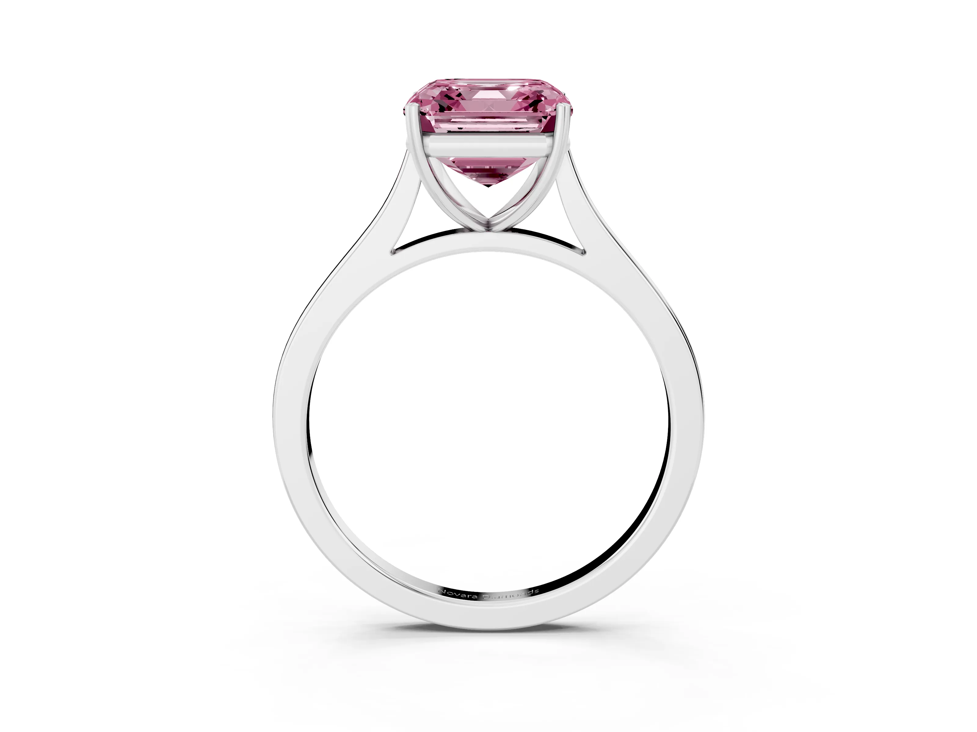Fancy Pink Asscher Cut Diamond Solitaire Heart Prong Engagement Ring Set in White gold with Tapered Band