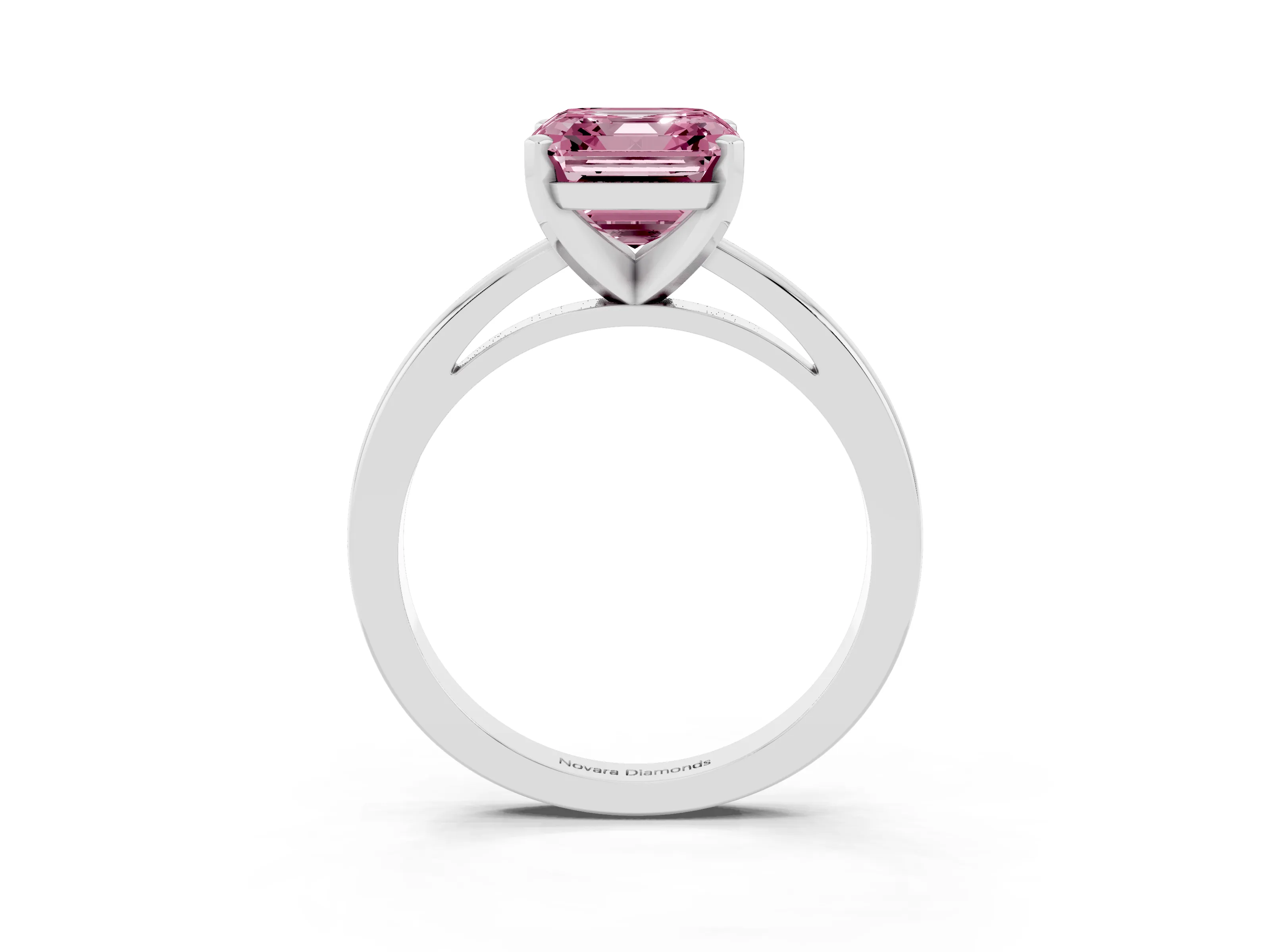 Fancy Pink Asscher Cut Diamond Solitaire Engagement Ring Set in Platinum with Prong Setting on a Classic Band