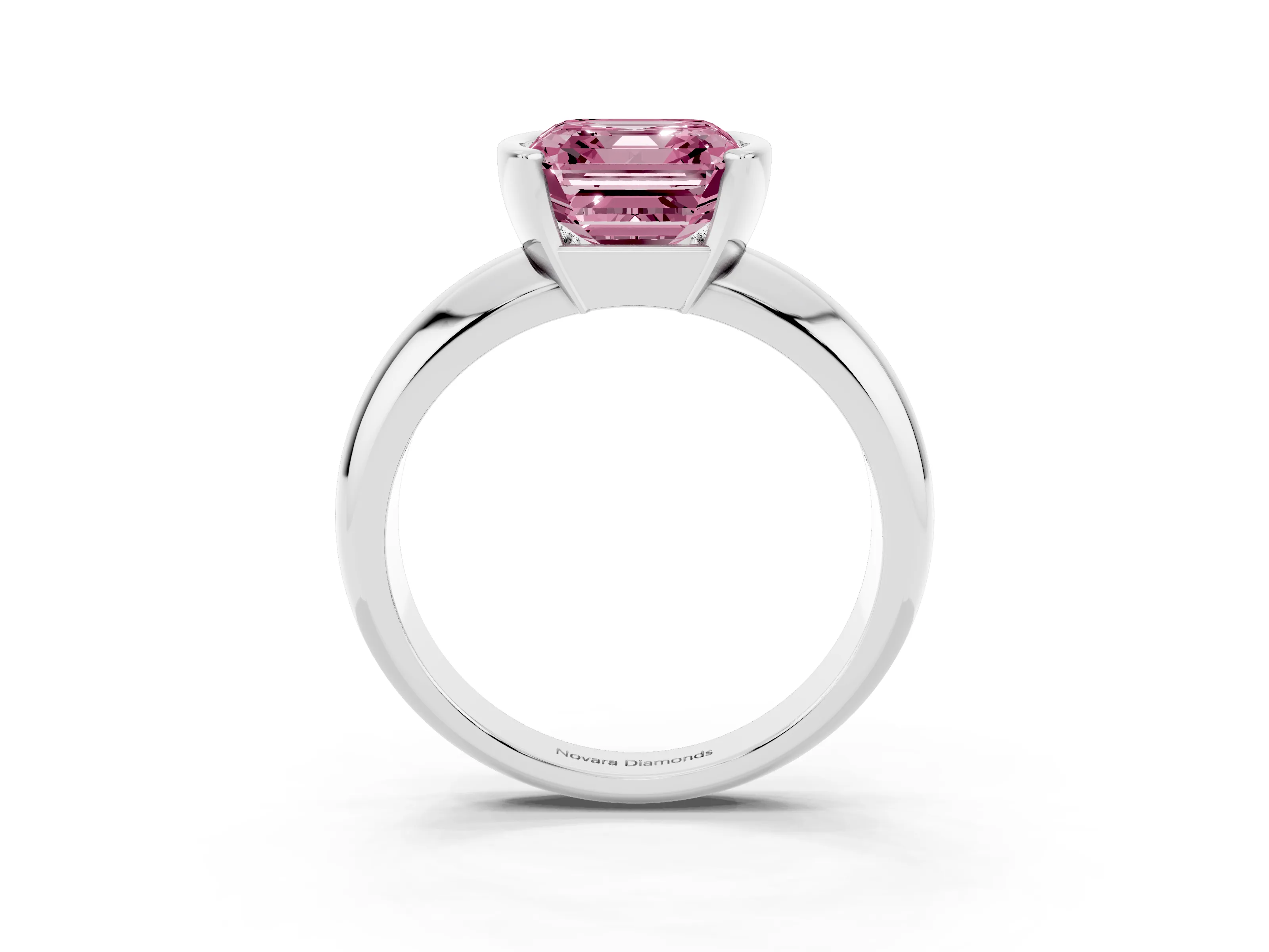 Fancy Pink Asscher Cut Diamond Solitaire Tension Set Ring Set in Silver with Wide Band