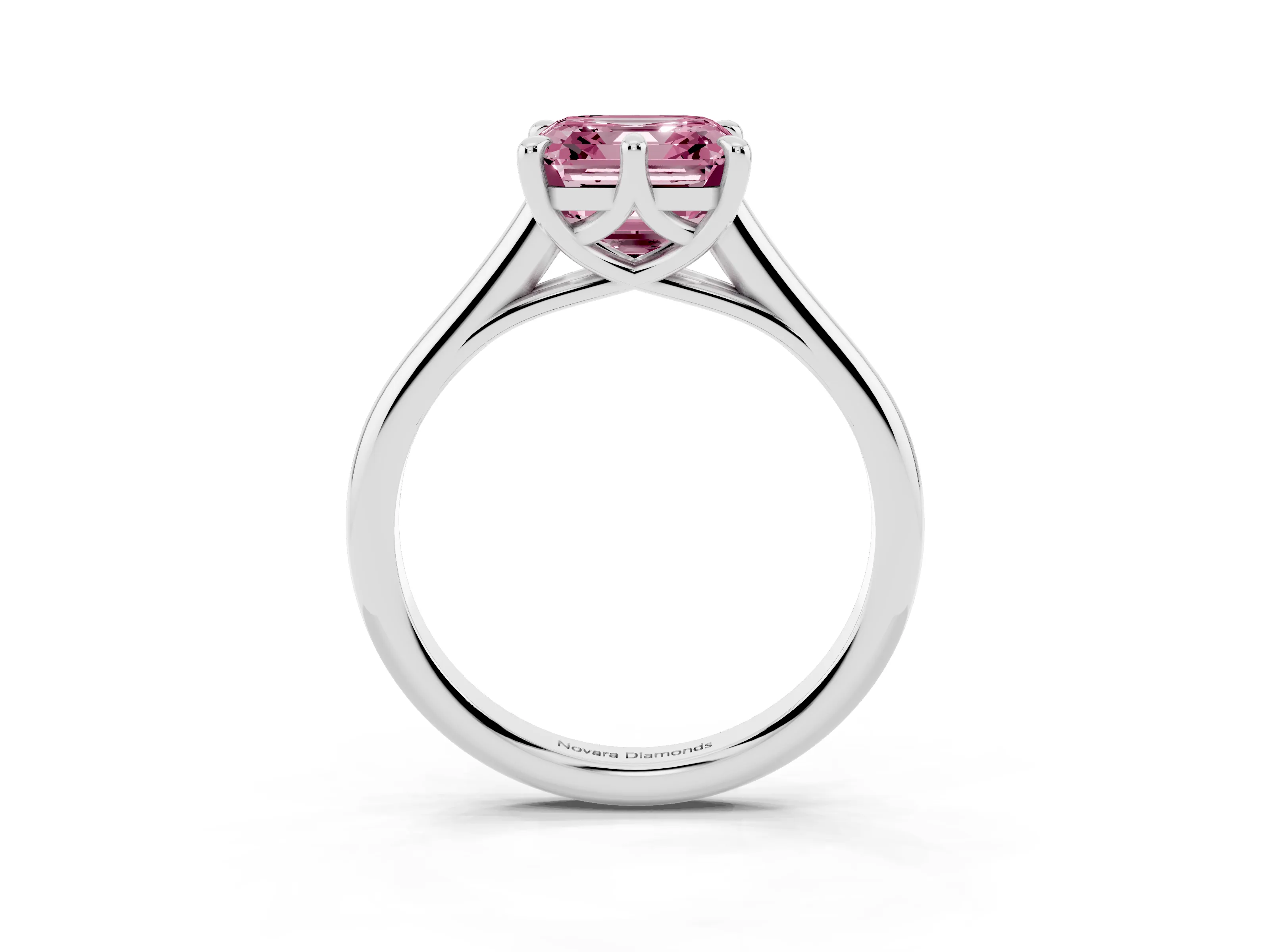 Fancy Pink Asscher Cut Diamond Solitaire Engagement Ring Set in Platinum with Prong Setting and Plain Classic Band
