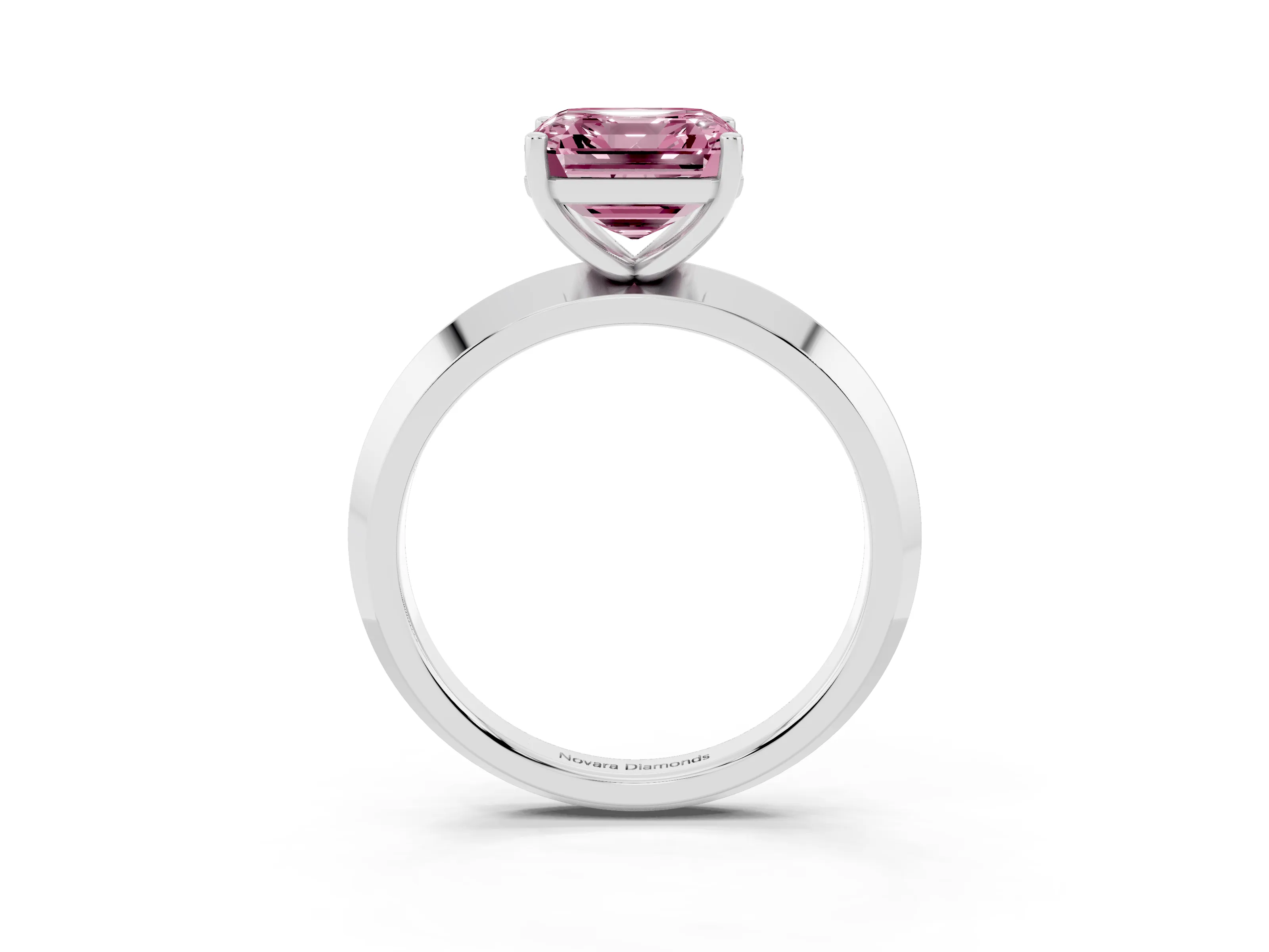 Fancy Pink Asscher Cut Diamond Solitaire Engagement Ring Set in White gold with Flat Band and Prong Setting