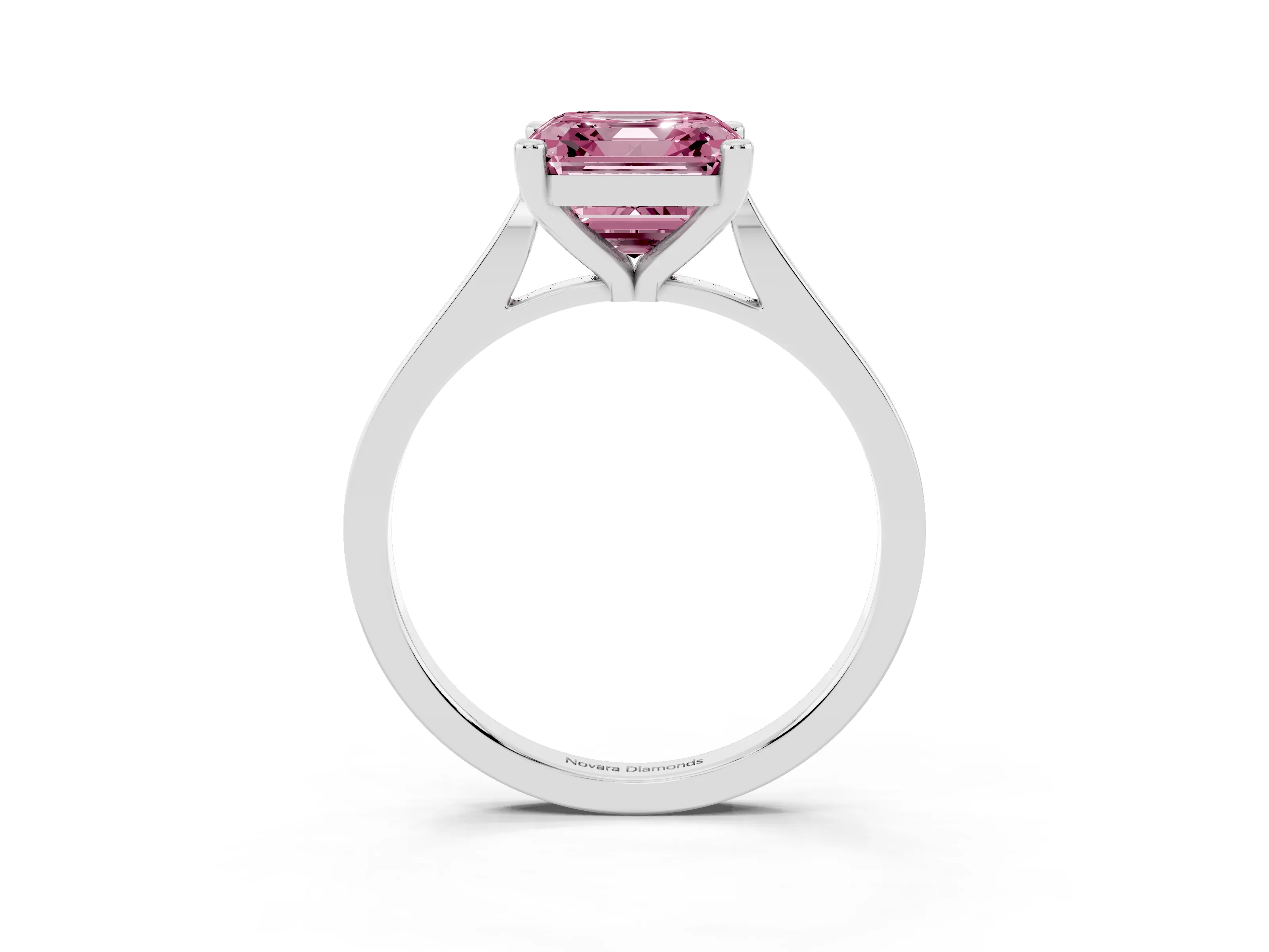 Fancy Pink Asscher Cut Diamond Solitaire Ring Set in White gold with Prong Setting and Tapered Band