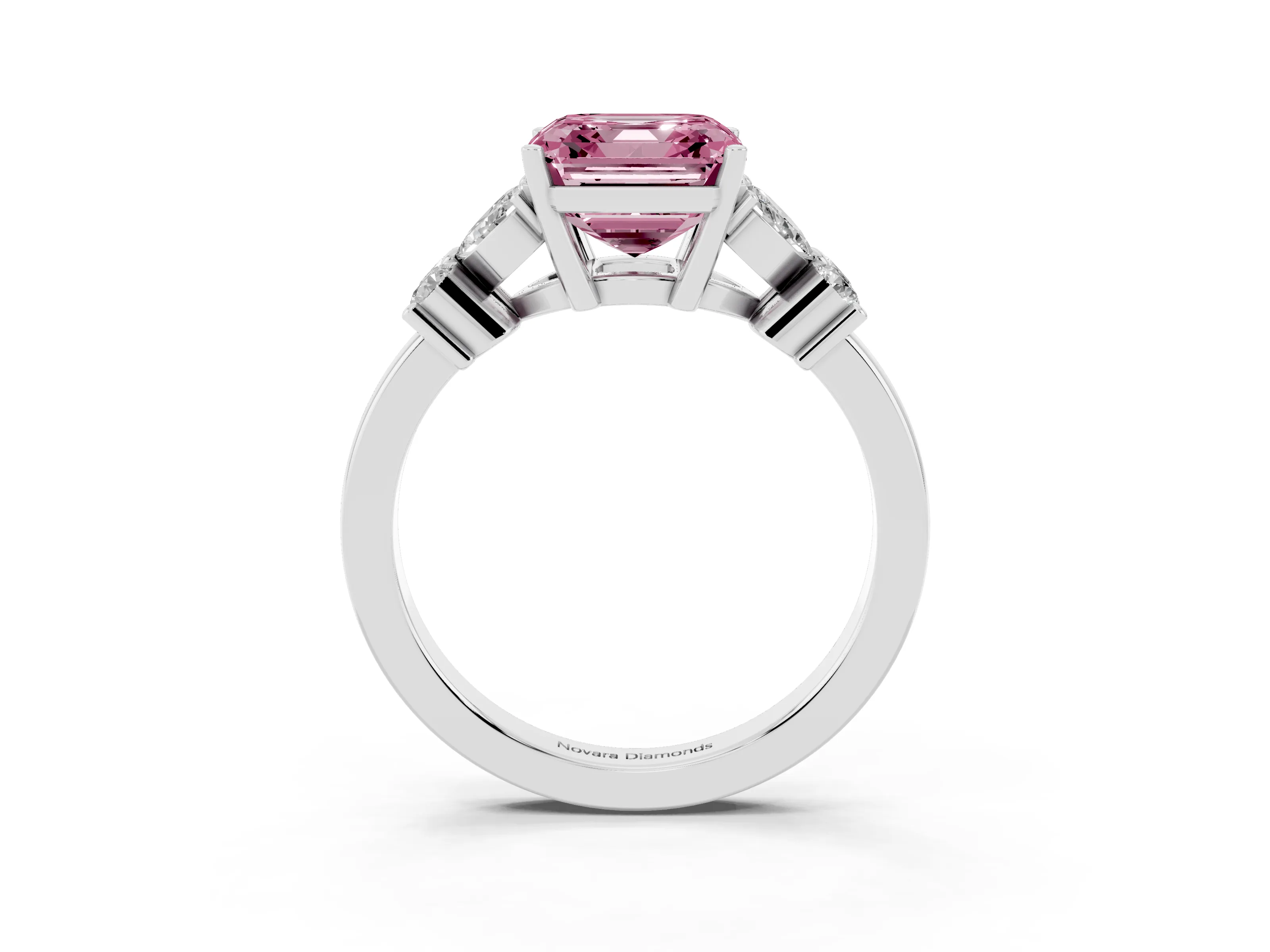 Fancy Pink Asscher Cut Diamond Floral Cluster Ring Set in White gold with Marquise Petals and Prong Setting
