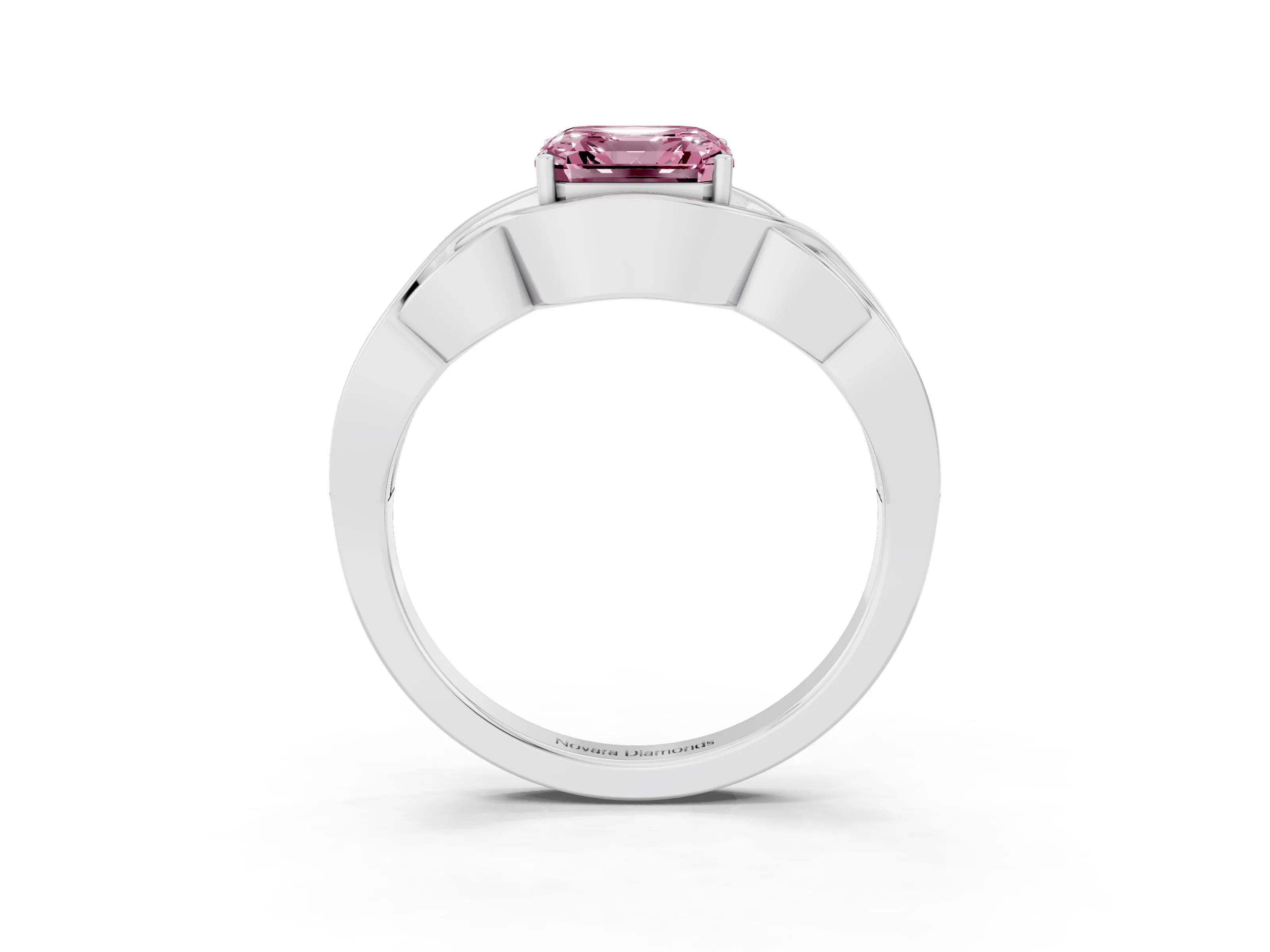 Fancy Pink Asscher Cut Diamond Solitaire Ring Set in Silver with Intertwined Band