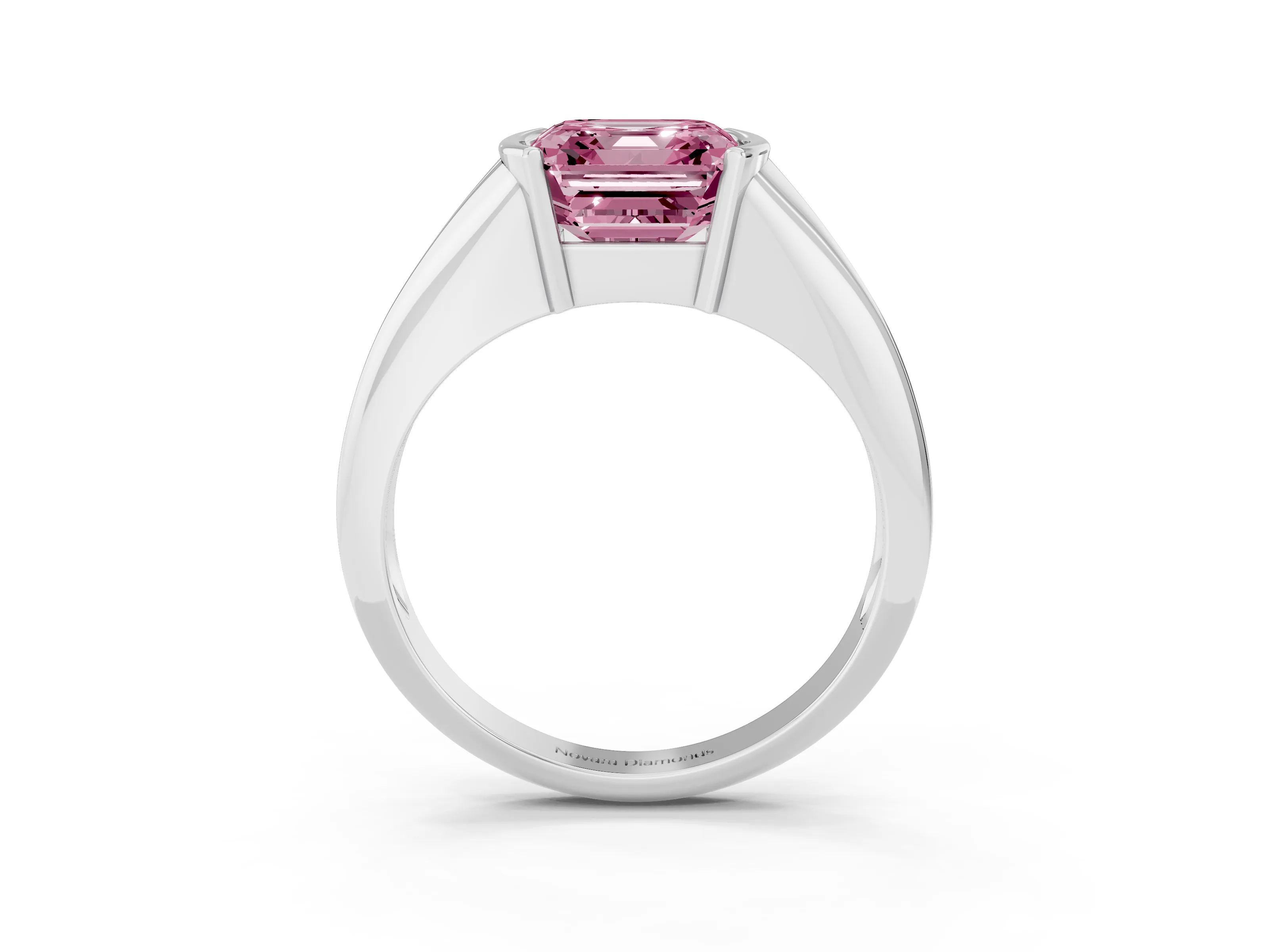 Fancy Pink Asscher Cut Diamond Solitaire Tension Set Ring Set in White gold