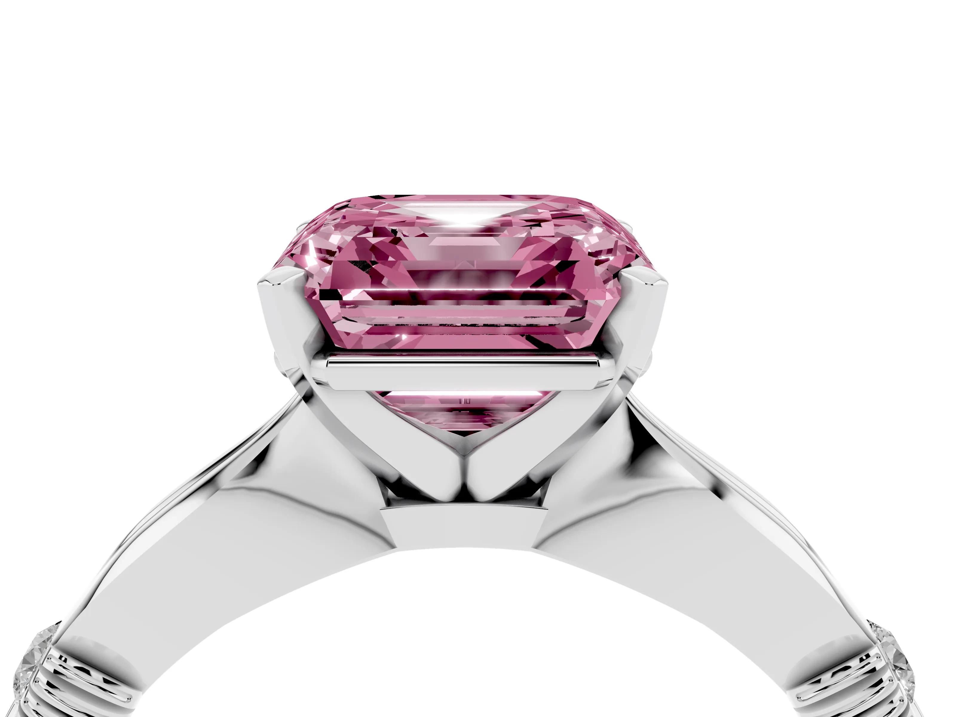 Fancy Pink Asscher Cut Diamond Solitaire Twisted Band Ring Set in Silver with Accent Stones and Prong Setting