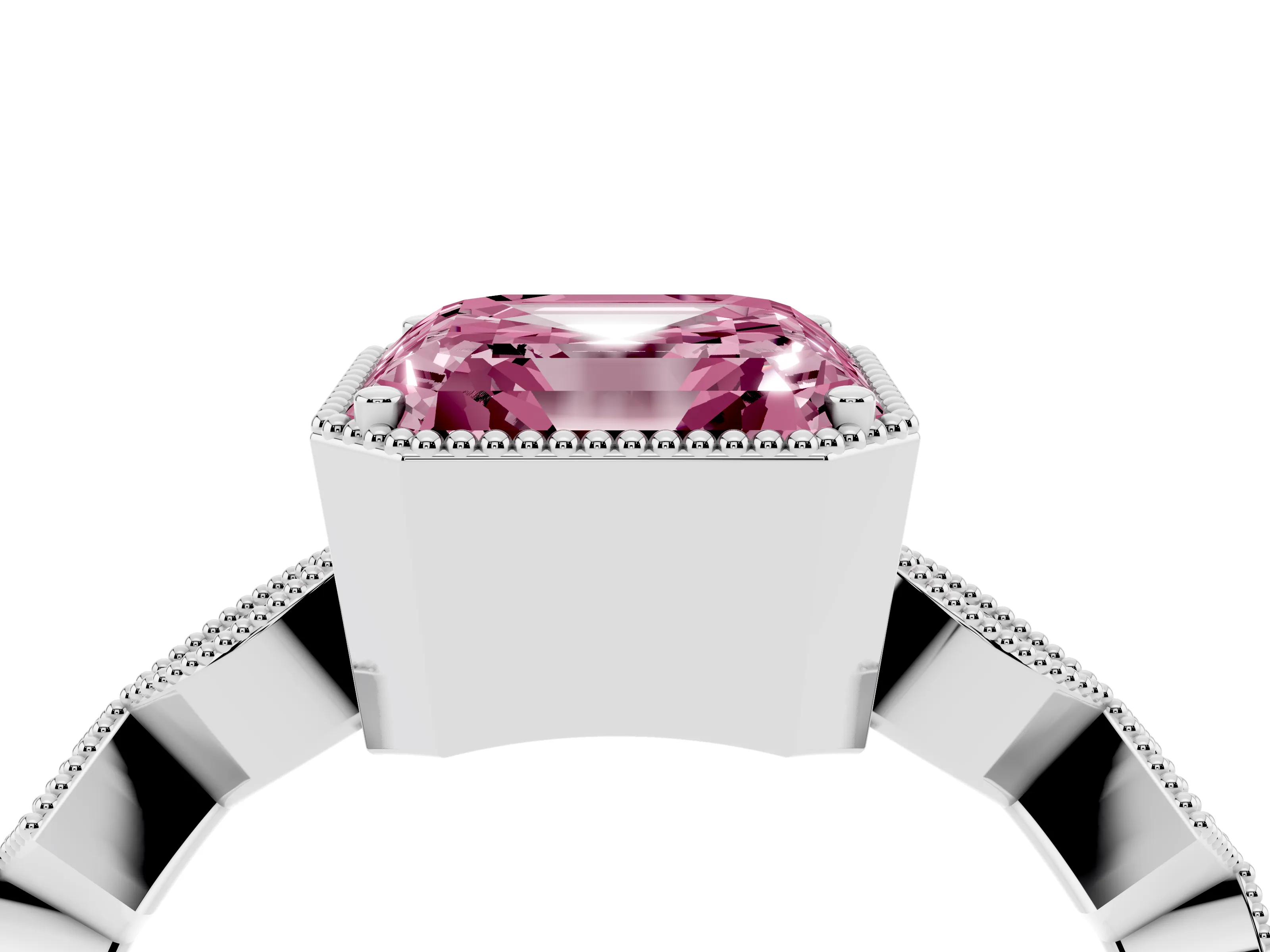 Fancy Pink Asscher Cut Diamond Milgrain Marquise Twist Band Ring Set in Silver with Prong Setting
