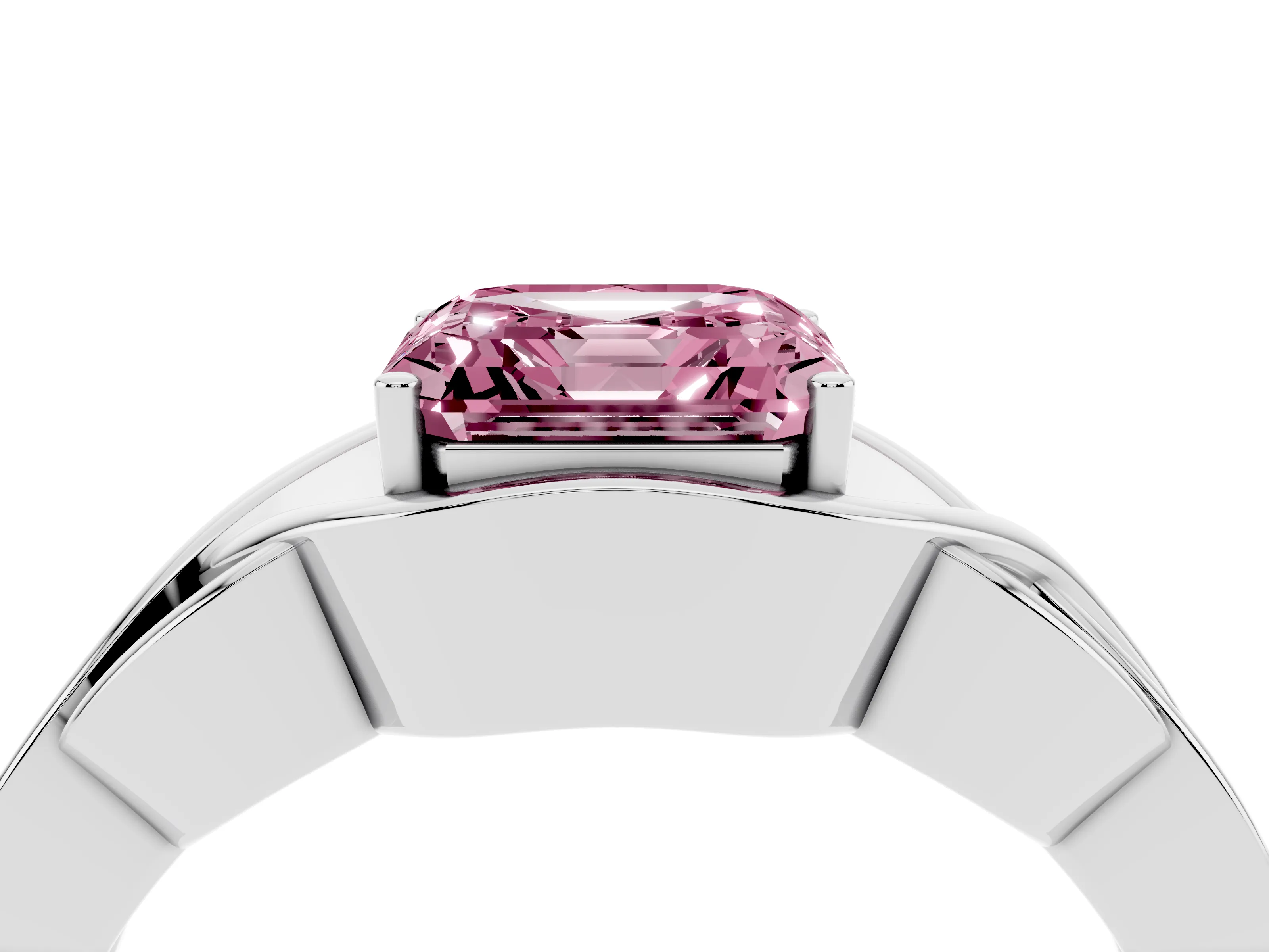 Fancy Pink Asscher Cut Diamond Solitaire Ring Set in Silver with Intertwined Band