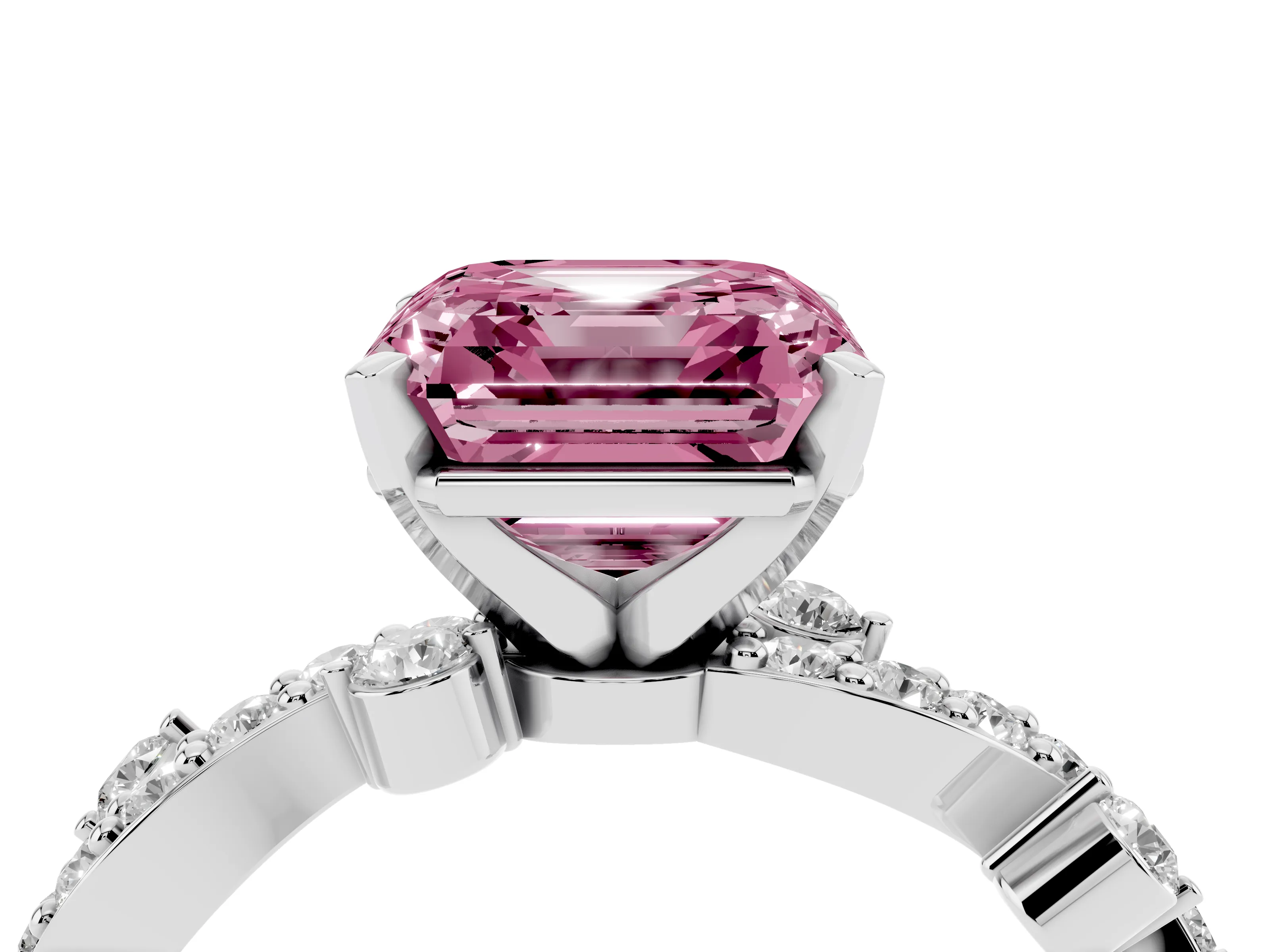 Fancy Pink Asscher Cut Diamond Solitaire Twisted Band Set in Silver with Pavé Setting