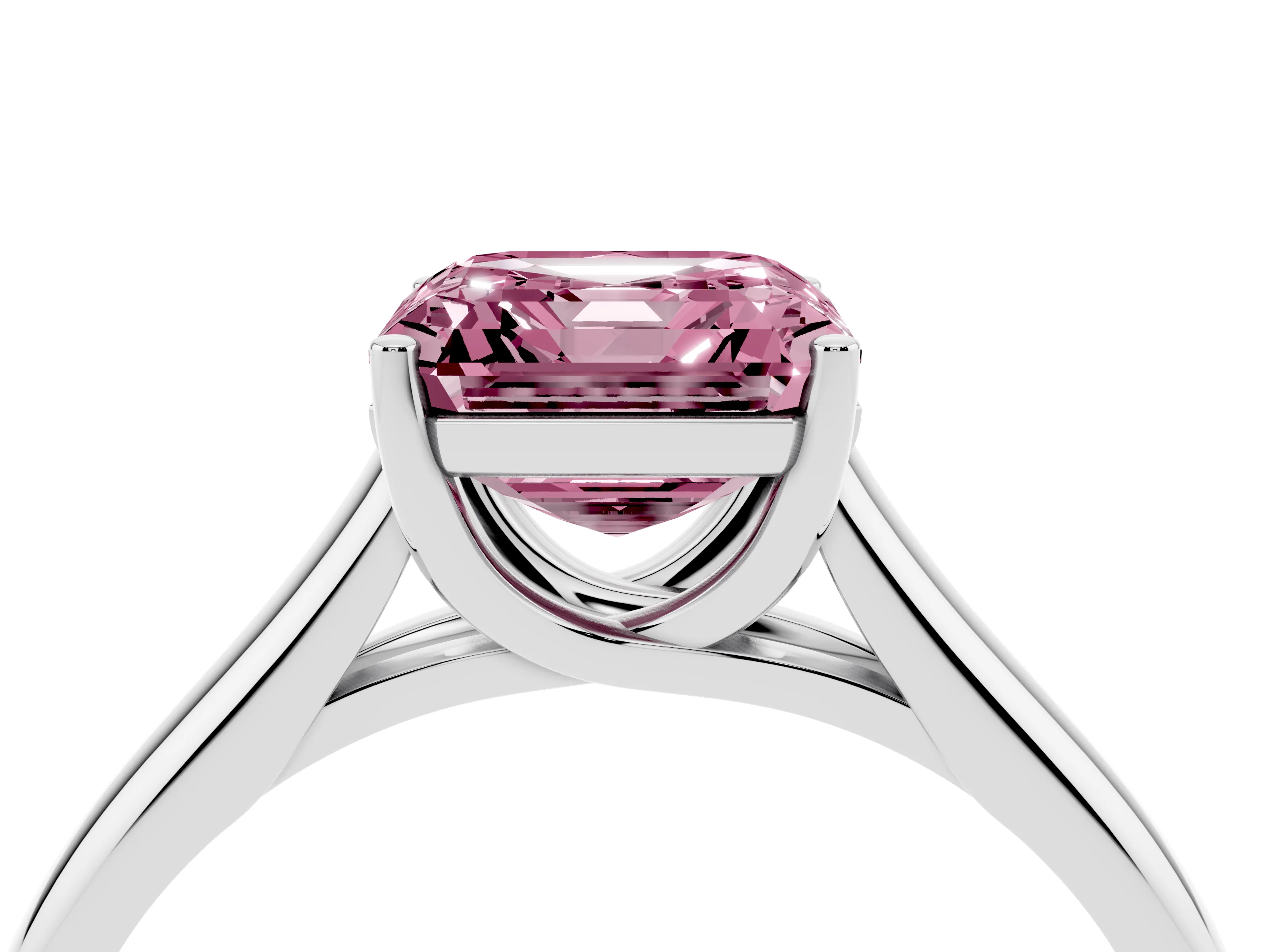 Fancy Pink Asscher Cut Diamond Solitaire Engagement Ring Set in Silver with Subtly Tapered Band and Prong Setting