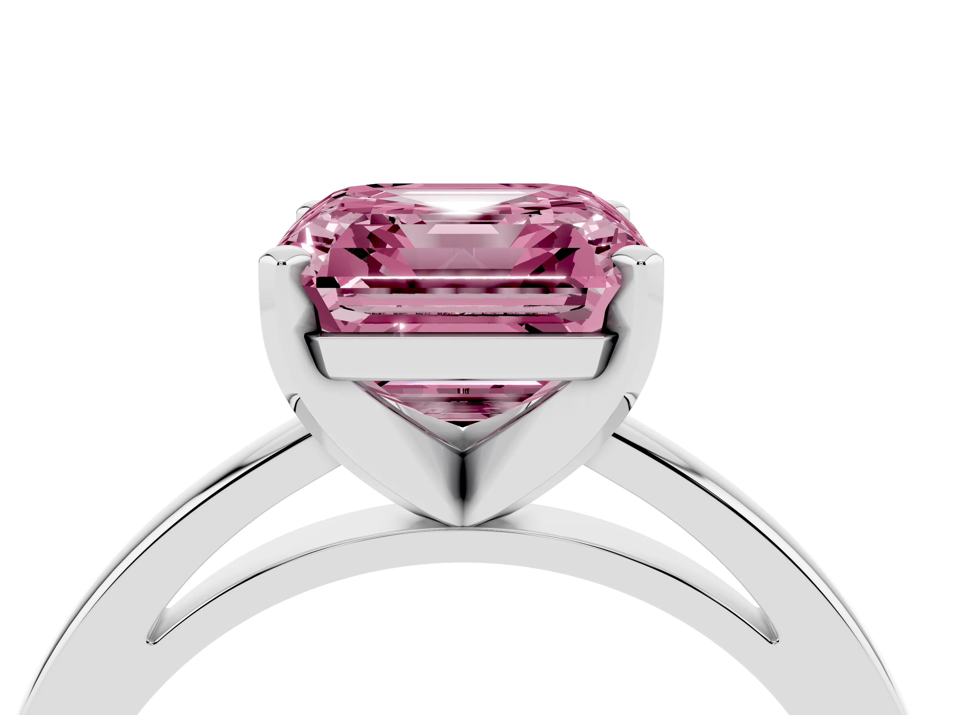 Fancy Pink Asscher Cut Diamond Solitaire Engagement Ring Set in Platinum with Prong Setting on a Classic Band