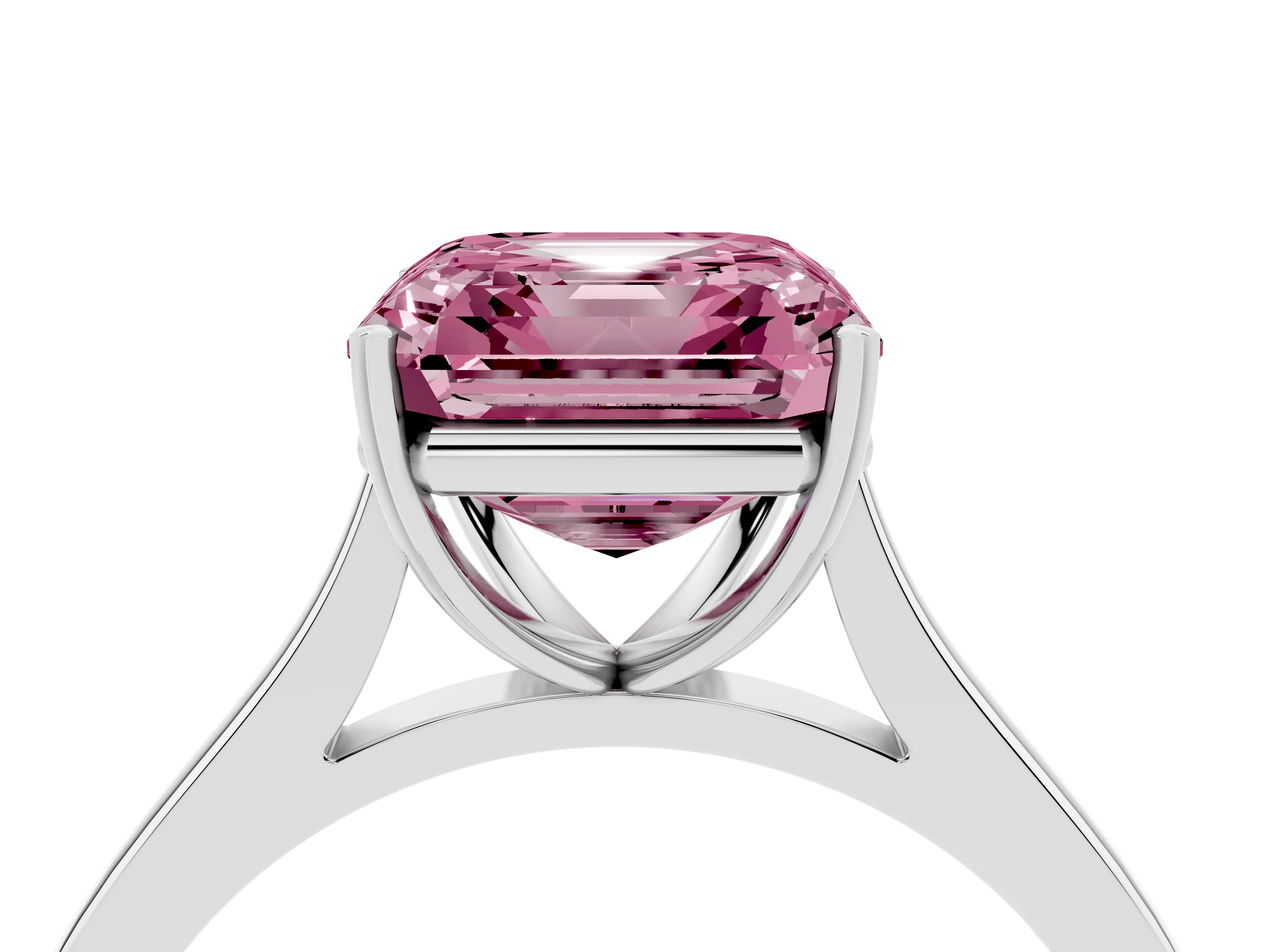 Fancy Pink Asscher Cut Diamond Solitaire Heart Prong Engagement Ring Set in White gold with Tapered Band