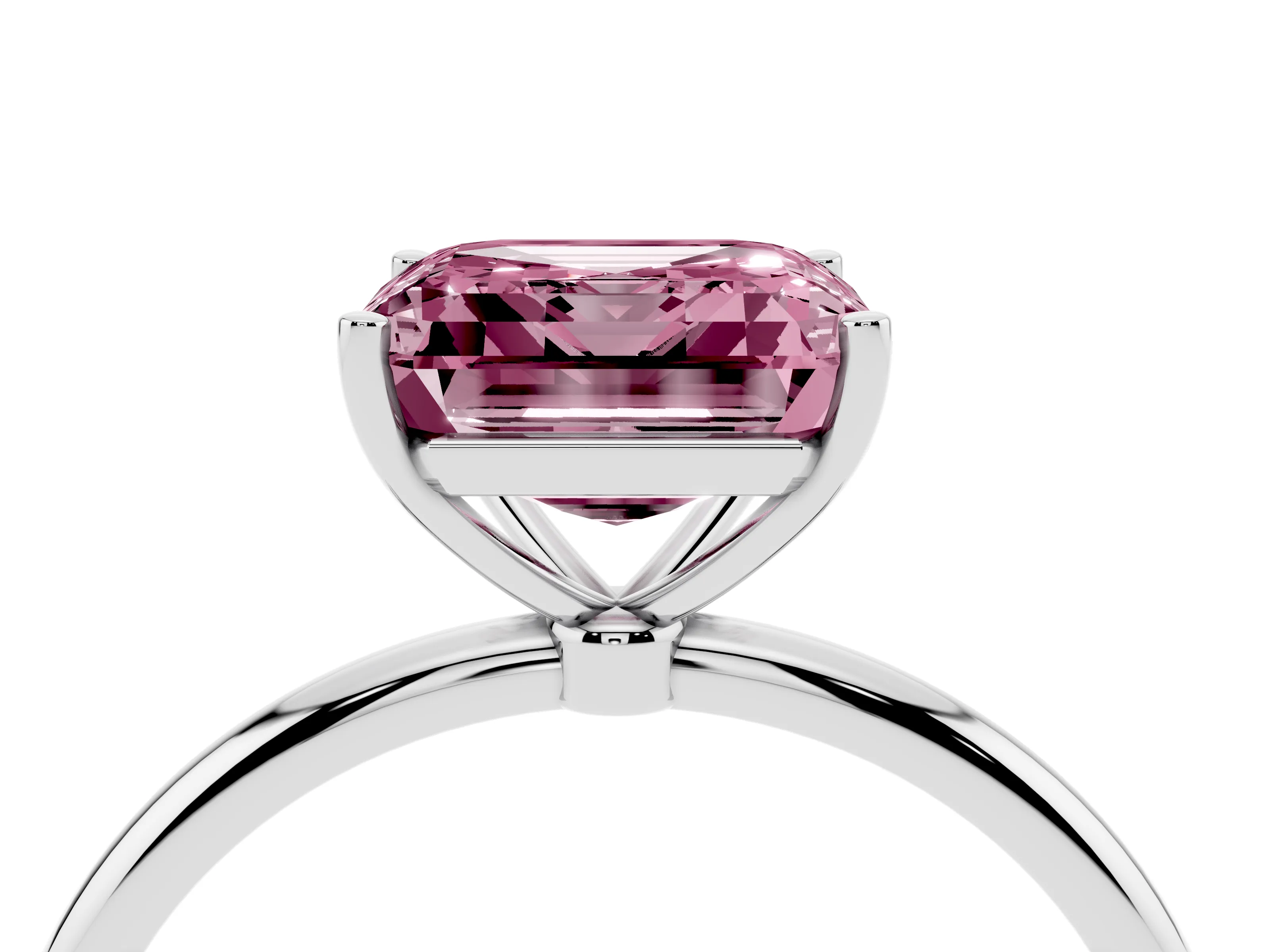 Fancy Pink Asscher Cut Diamond Solitaire Engagement Ring Set in Silver with Thin Band and Prong Setting