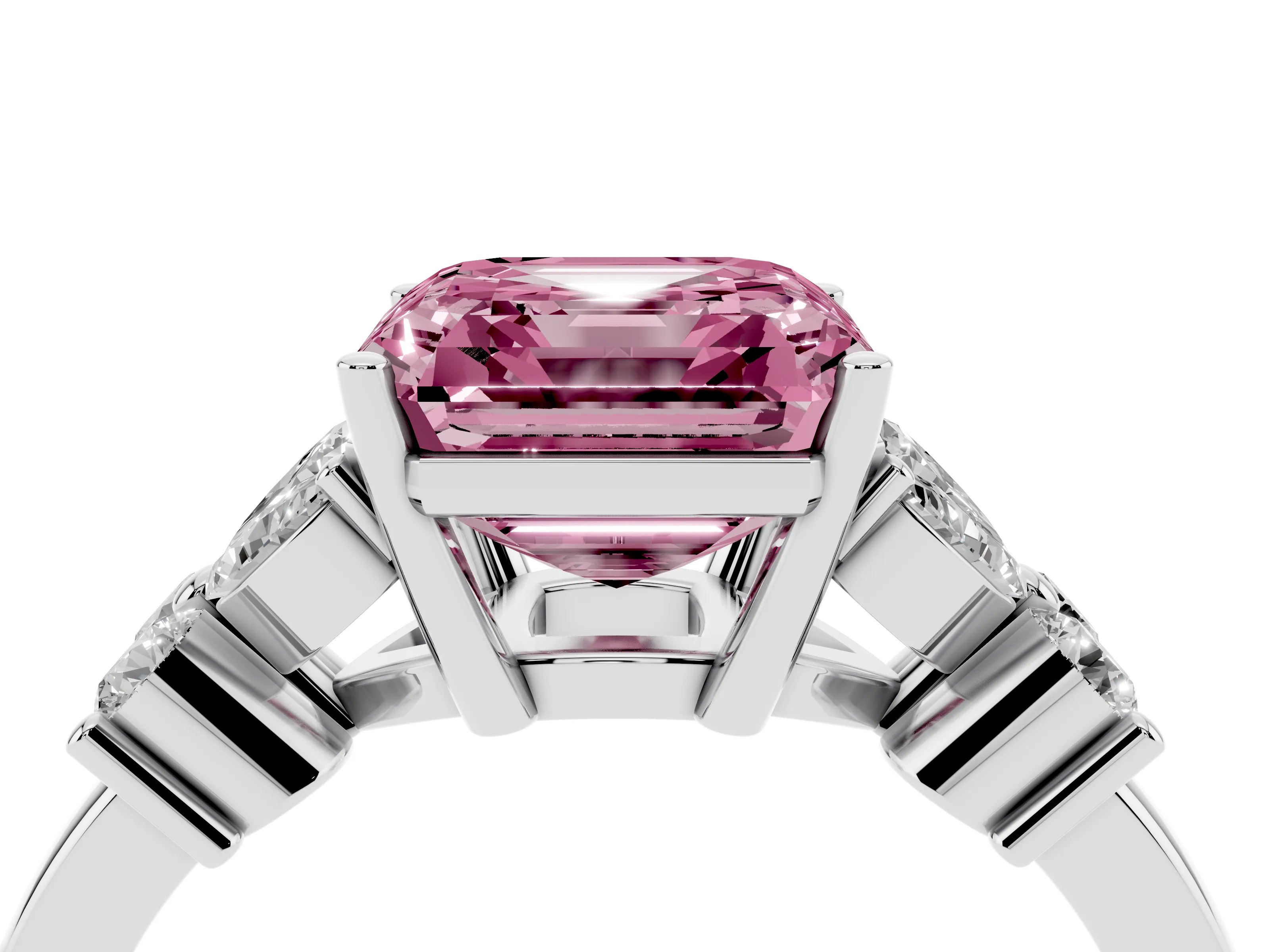 Fancy Pink Asscher Cut Diamond Floral Cluster Ring Set in White gold with Marquise Petals and Prong Setting