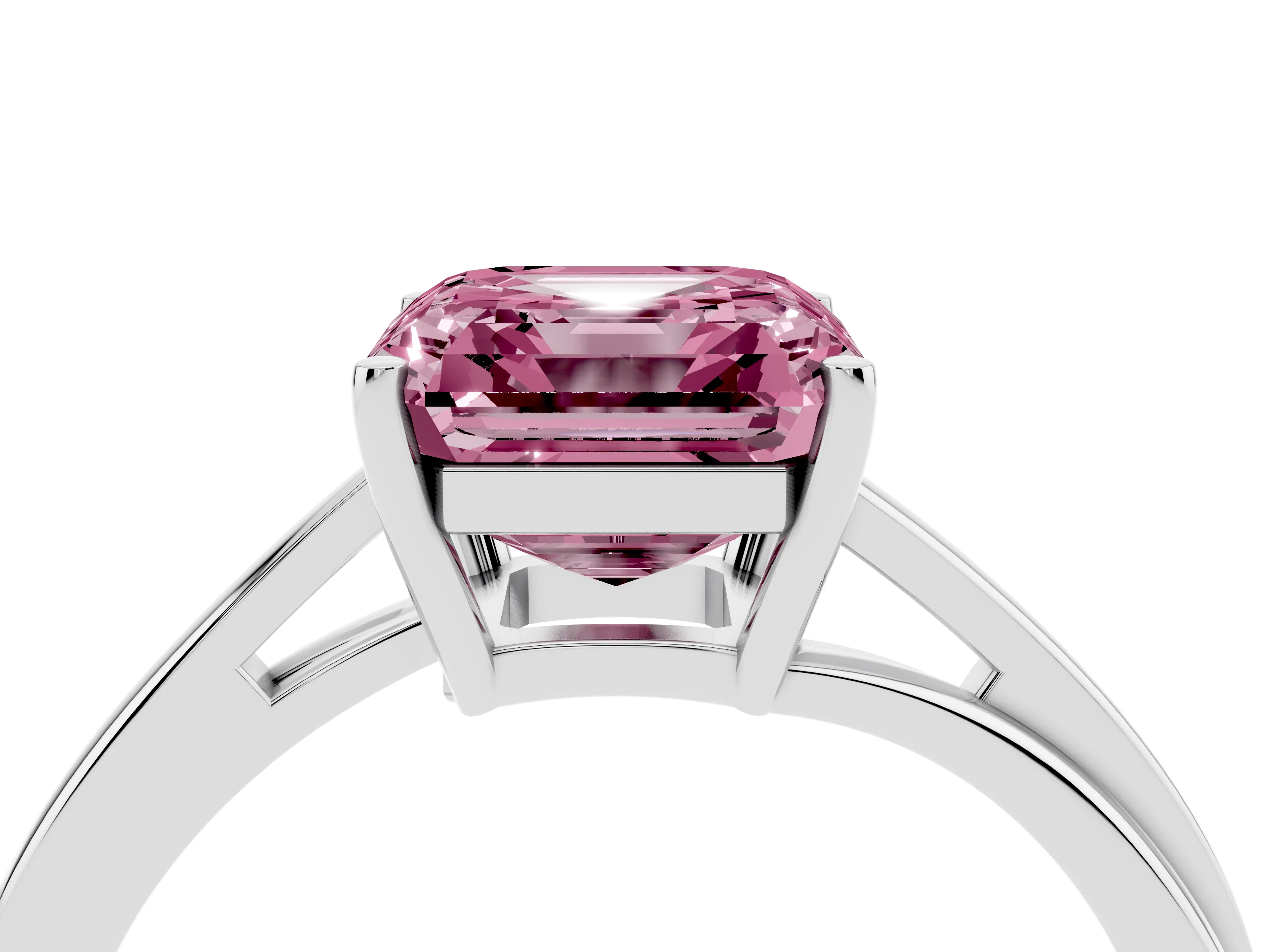 Fancy Pink Asscher Cut Diamond Solitaire Twist Band Ring Set in Platinum with Prong Setting