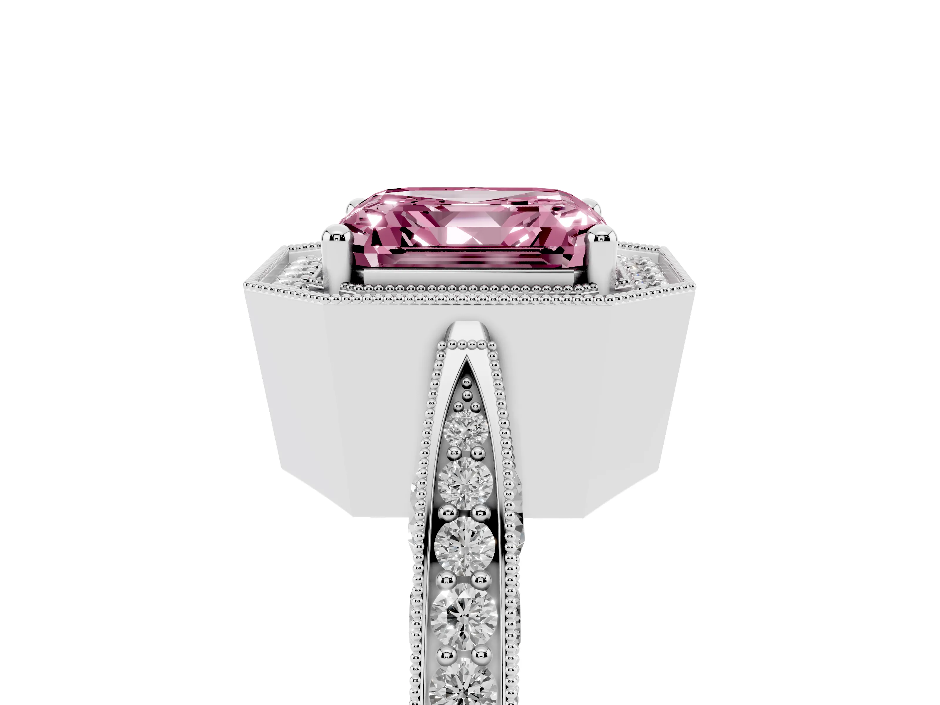 Fancy Pink Asscher Cut Diamond Halo Engagement Ring Set in Silver with Accent Split Shank Band