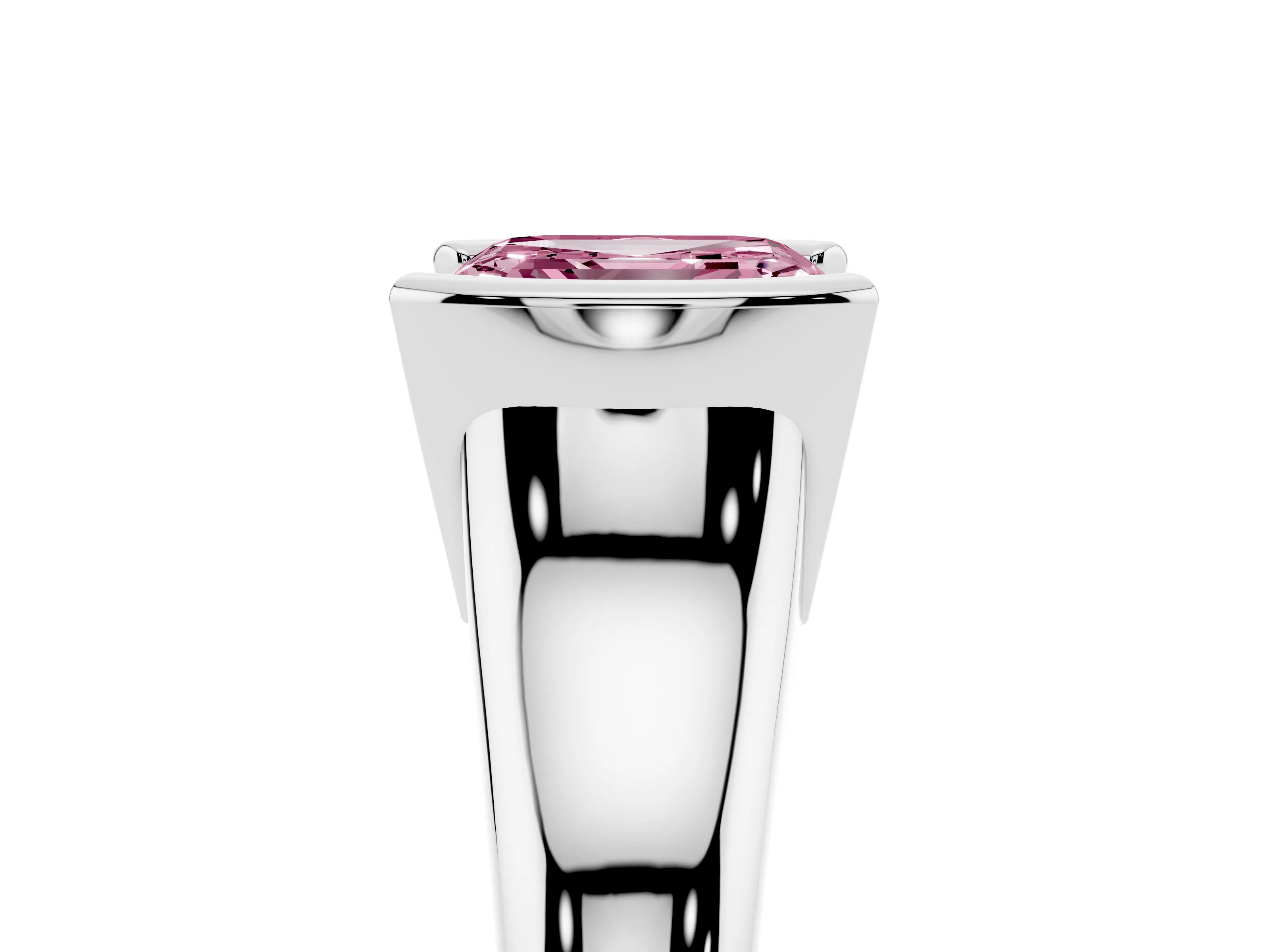 Fancy Pink Asscher Cut Diamond Solitaire Tension Set Ring Set in Platinum with Split Shank Band