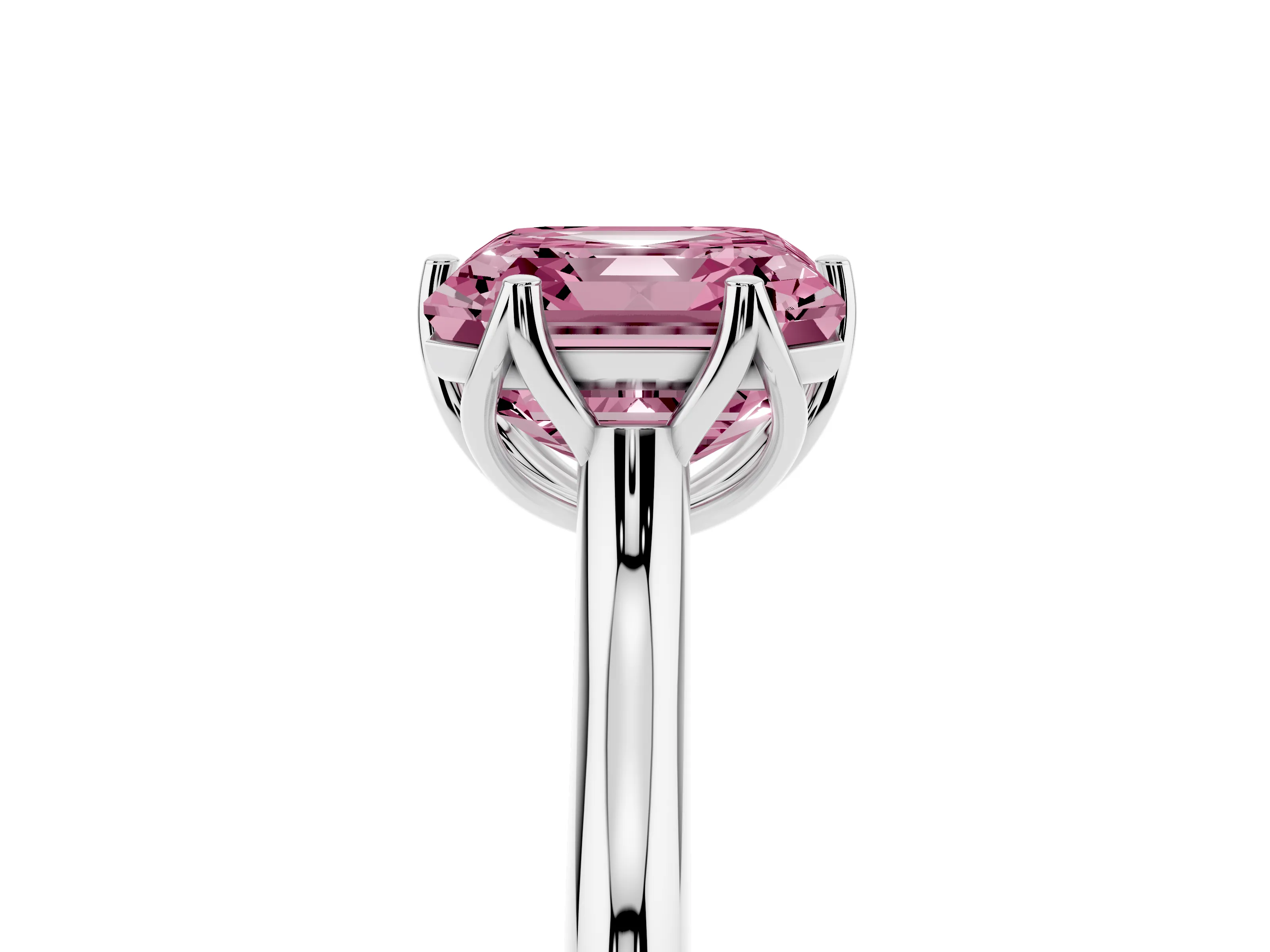 Fancy Pink Asscher Cut Diamond Solitaire Cathedral Ring Set in Platinum with Prong Setting
