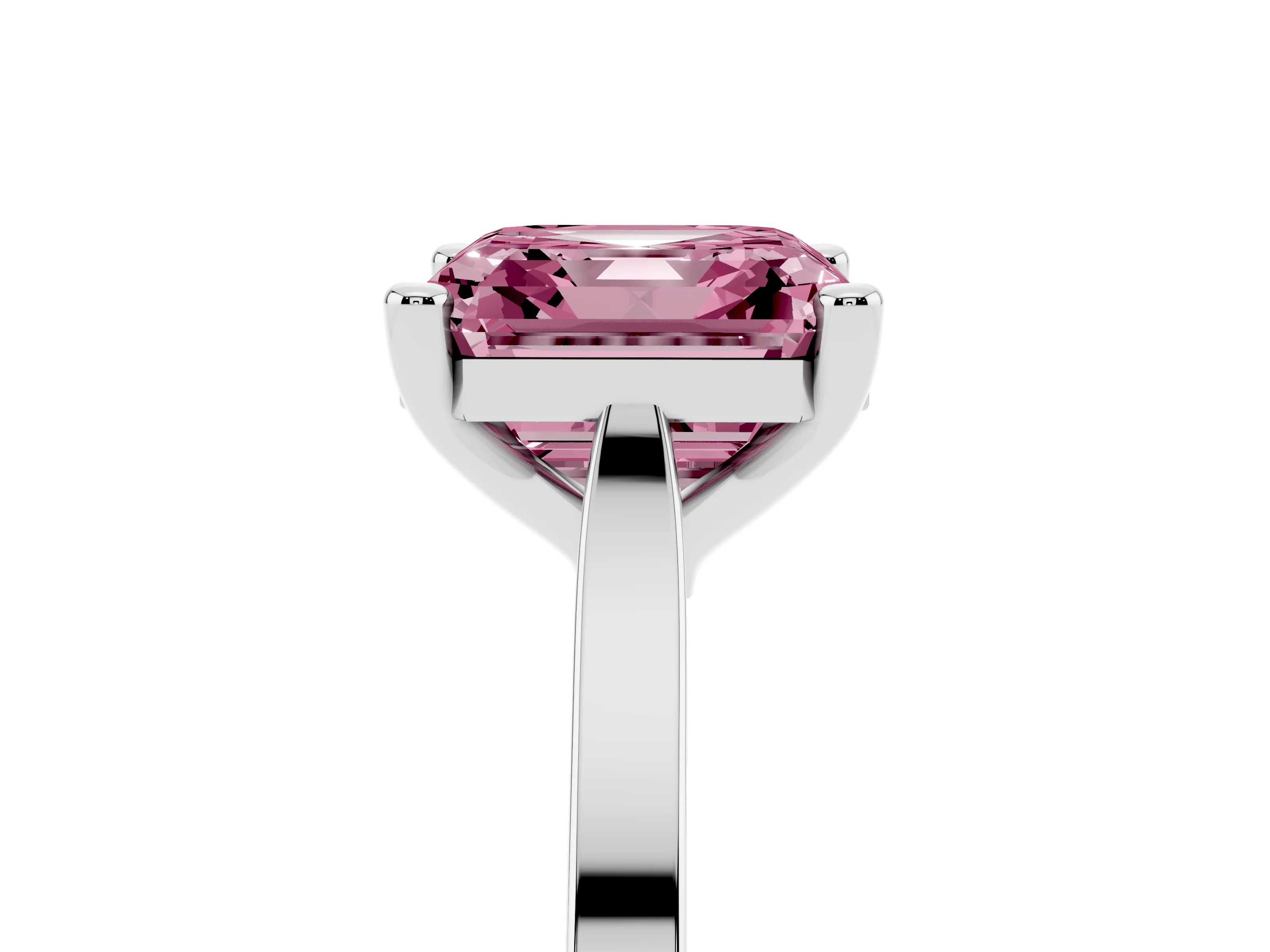 Fancy Pink Asscher Cut Diamond Solitaire Ring Set in White gold with Prong Setting and Tapered Band