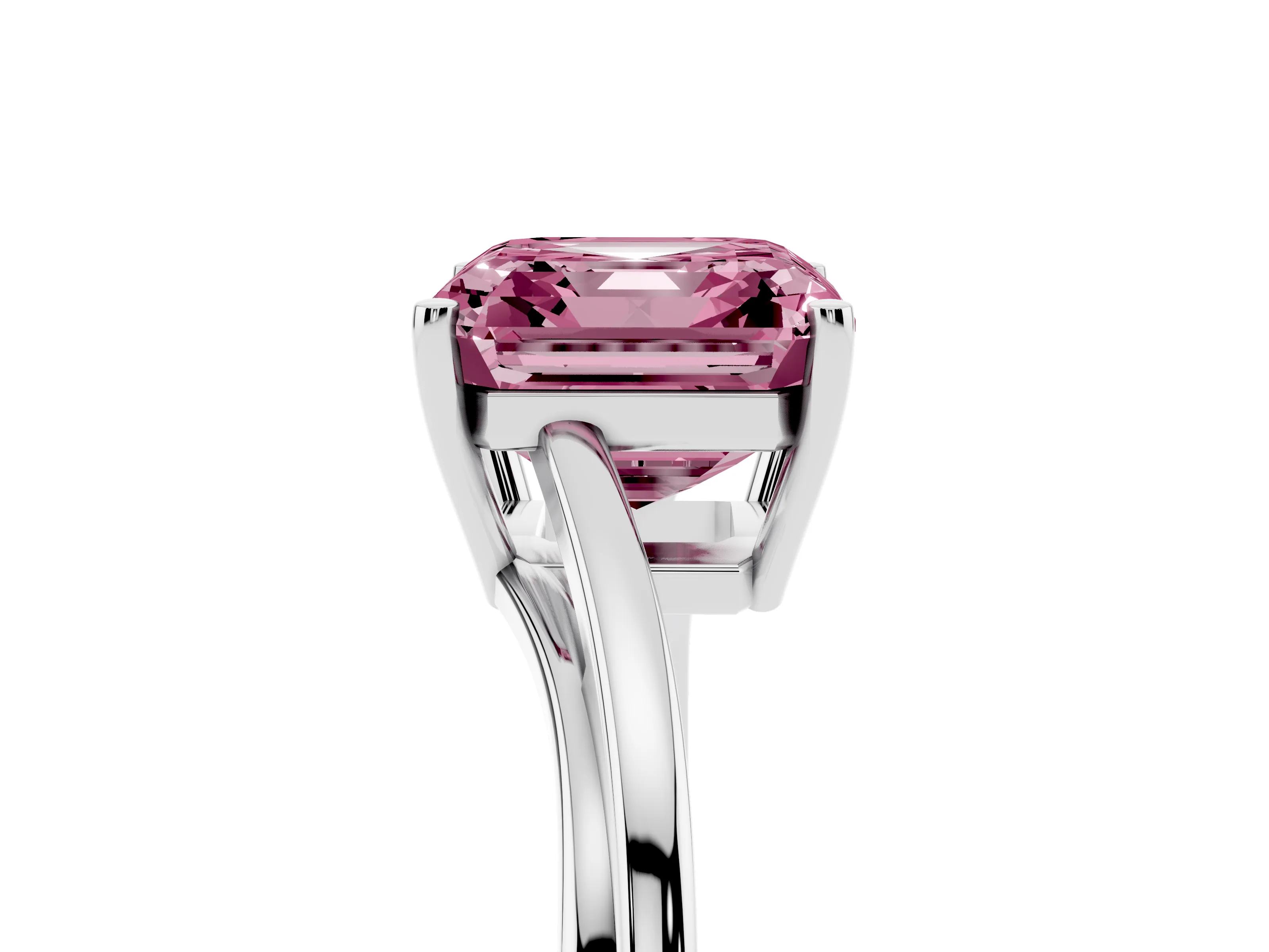 Fancy Pink Asscher Cut Diamond Solitaire Twist Band Ring Set in Platinum with Prong Setting