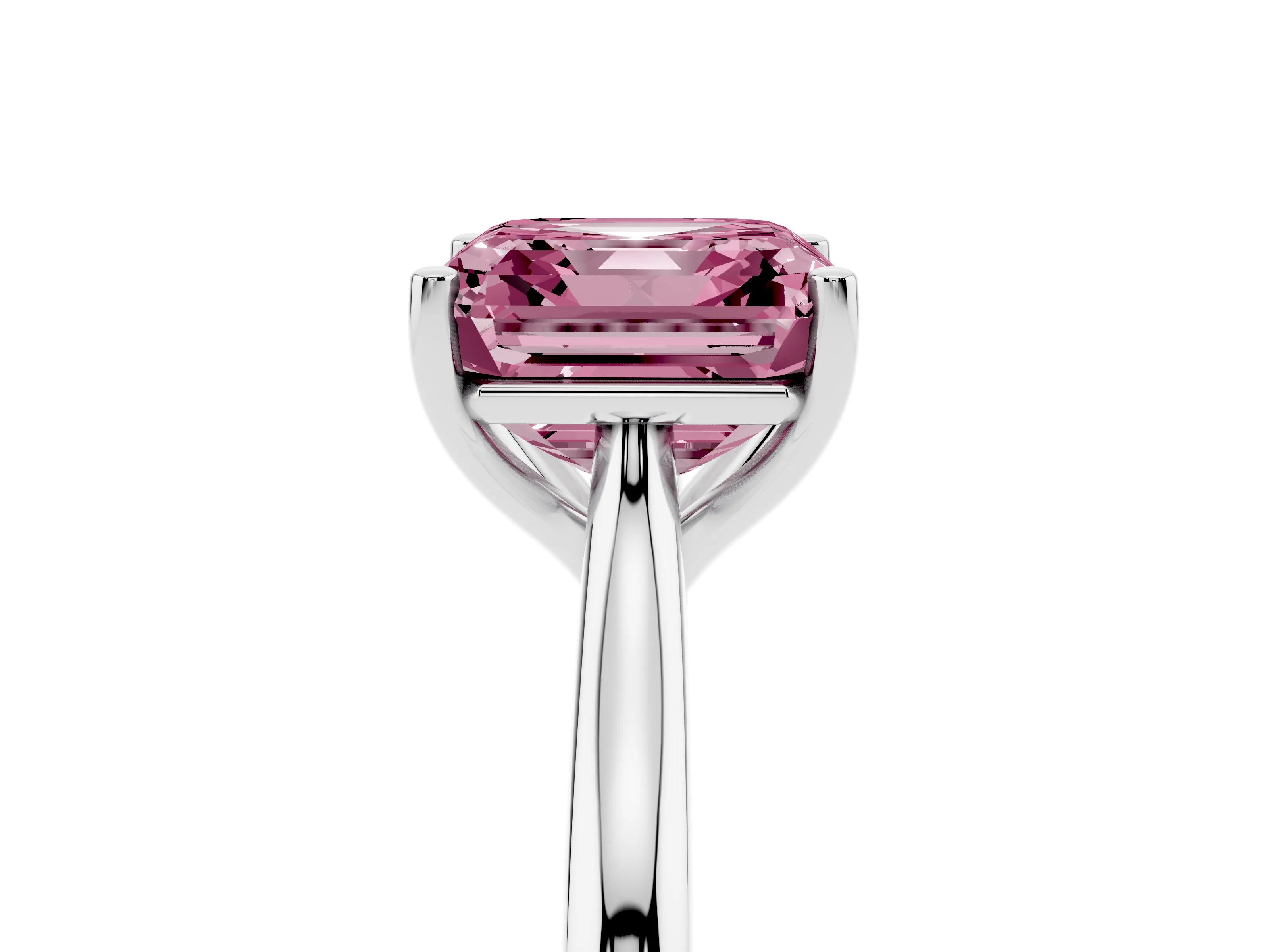 Fancy Pink Asscher Cut Diamond Solitaire Ring Set in Platinum with Cathedral Band and Prong Setting